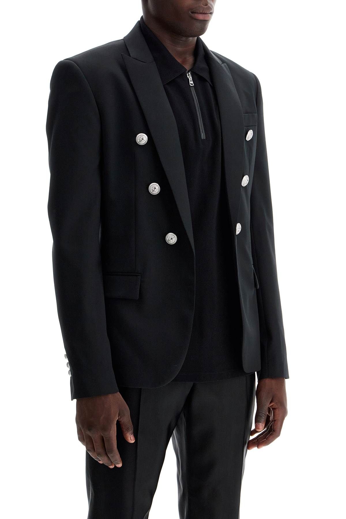 Shop Balmain Six-button Wool Jacket In Black