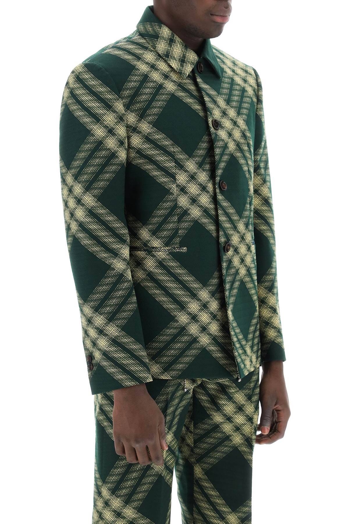 Shop Burberry Single-breasted Check Jacket In Green,yellow