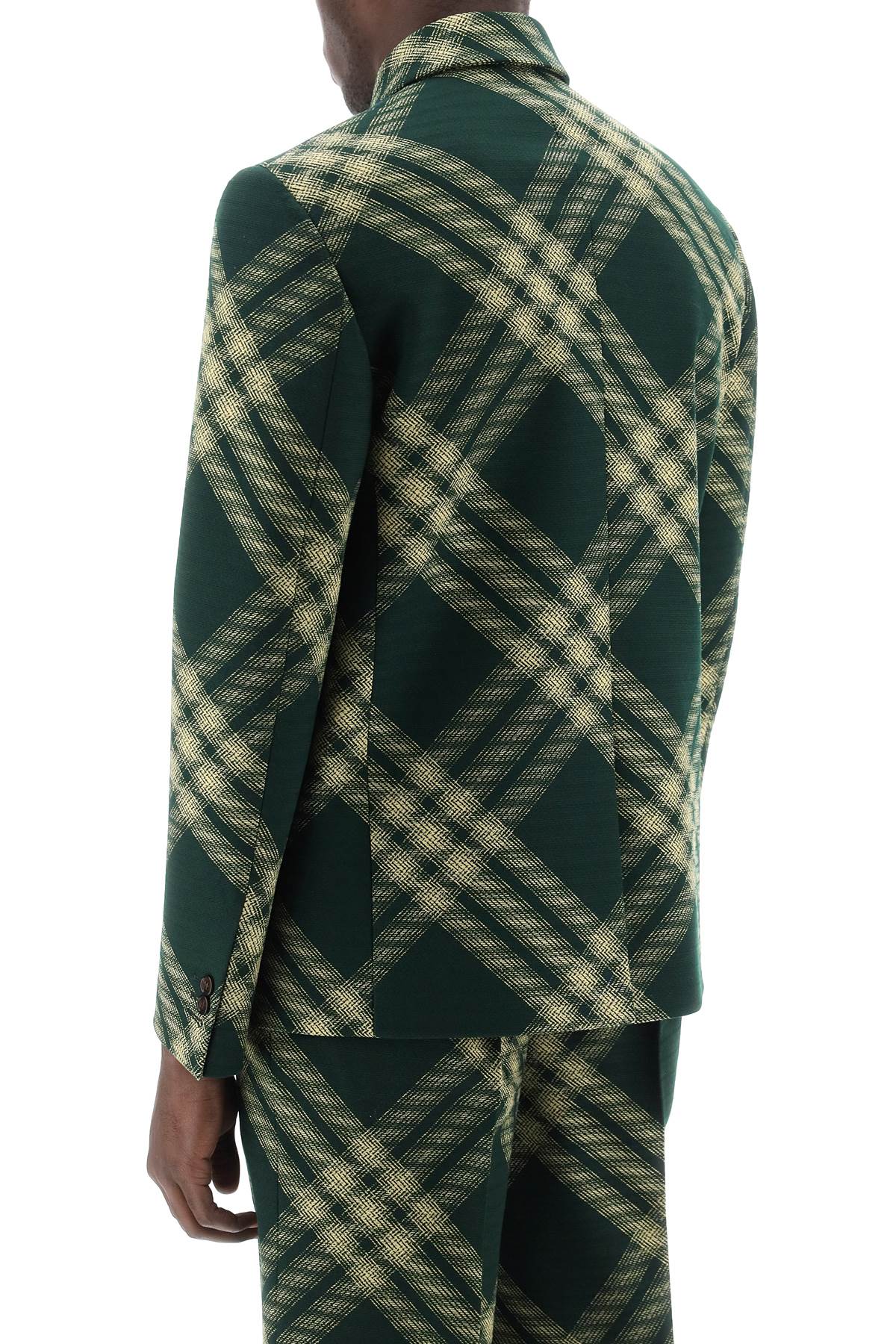 Shop Burberry Single-breasted Check Jacket In Green,yellow