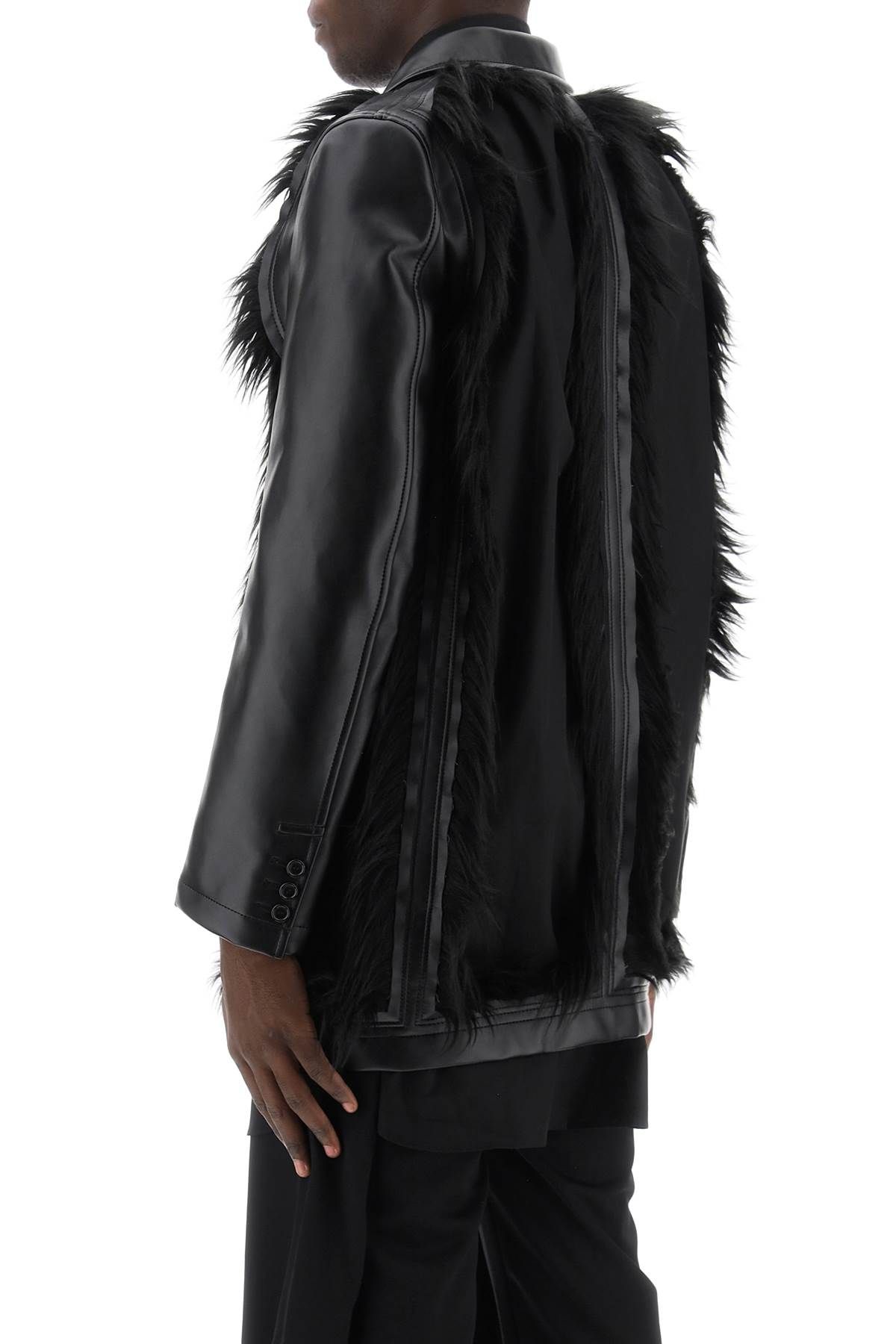 Shop Comme Des Garçons Homme Deux Faux Leather Destroyed Balzer With Eco-fur Trims In Black
