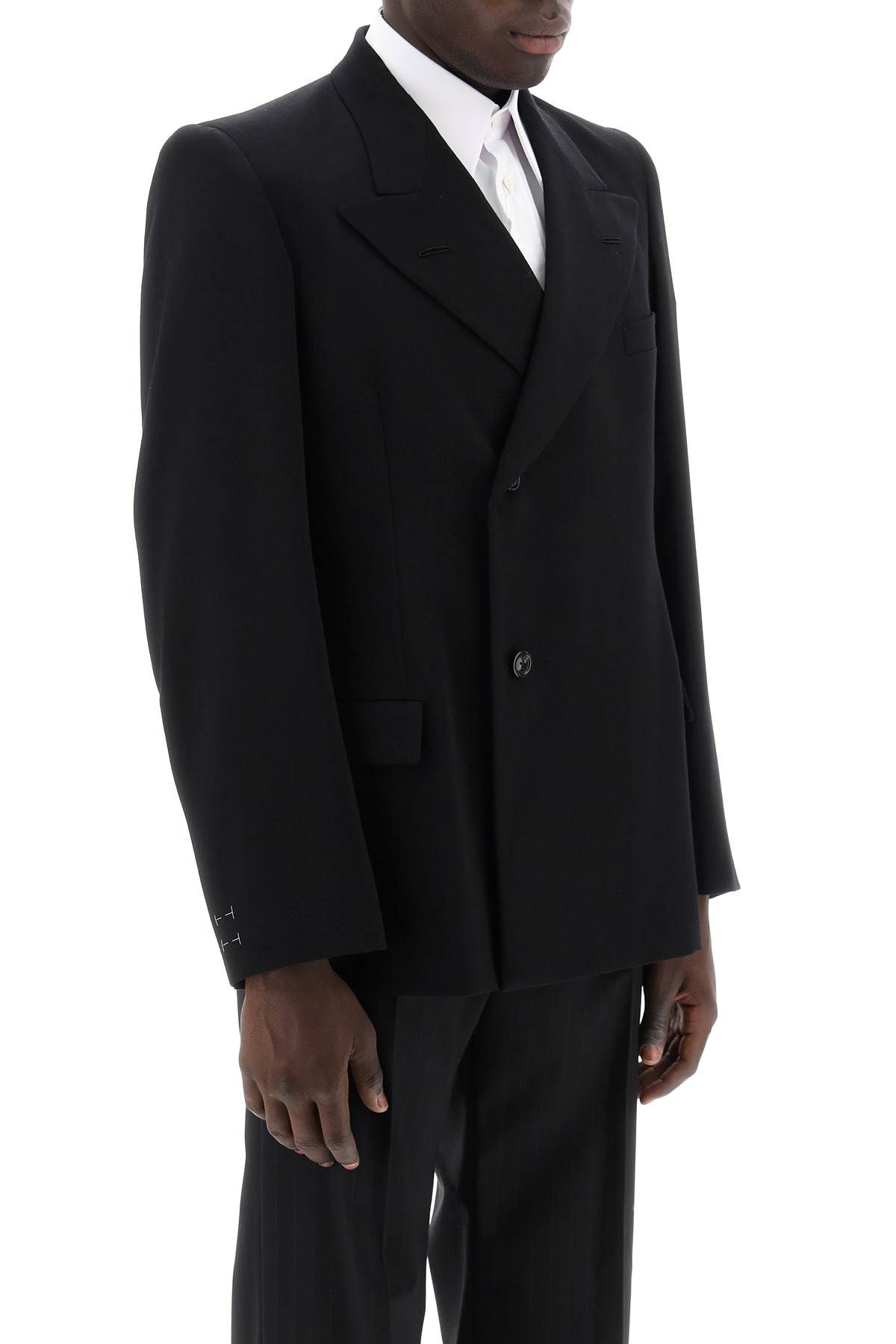 Shop Maison Margiela Double-breasted Wool Jacket In Black