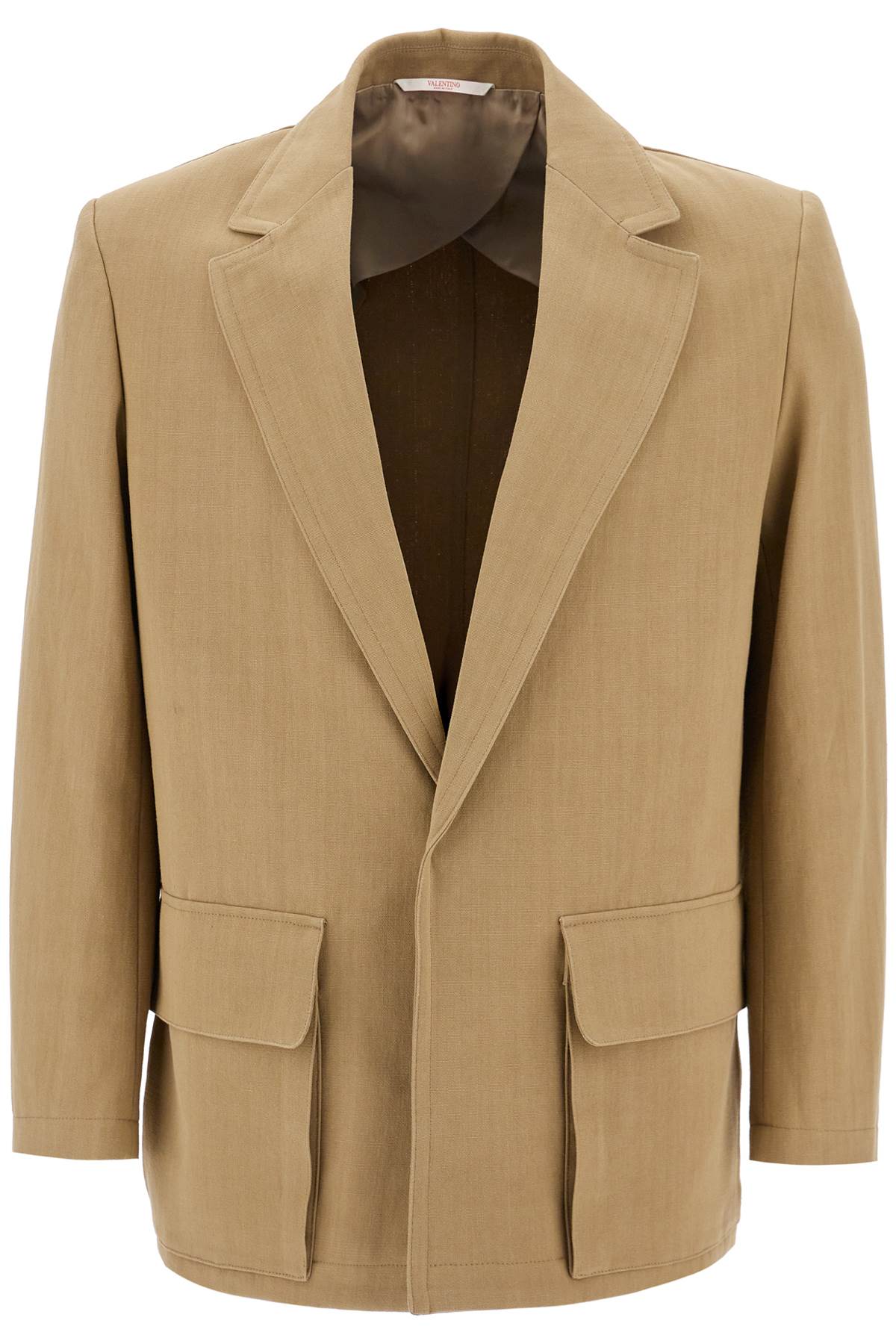 Shop Valentino Single-breasted Canvas Jacket In Brown