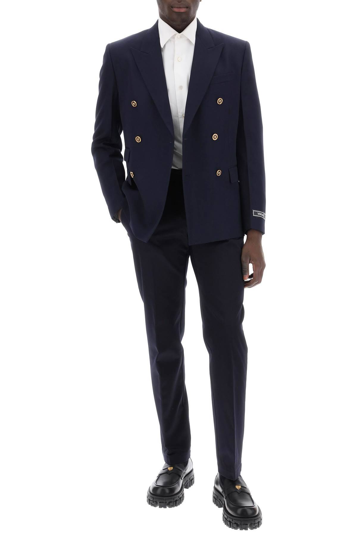 Shop Versace Tailored Jacket With Medusa Buttons In Blue