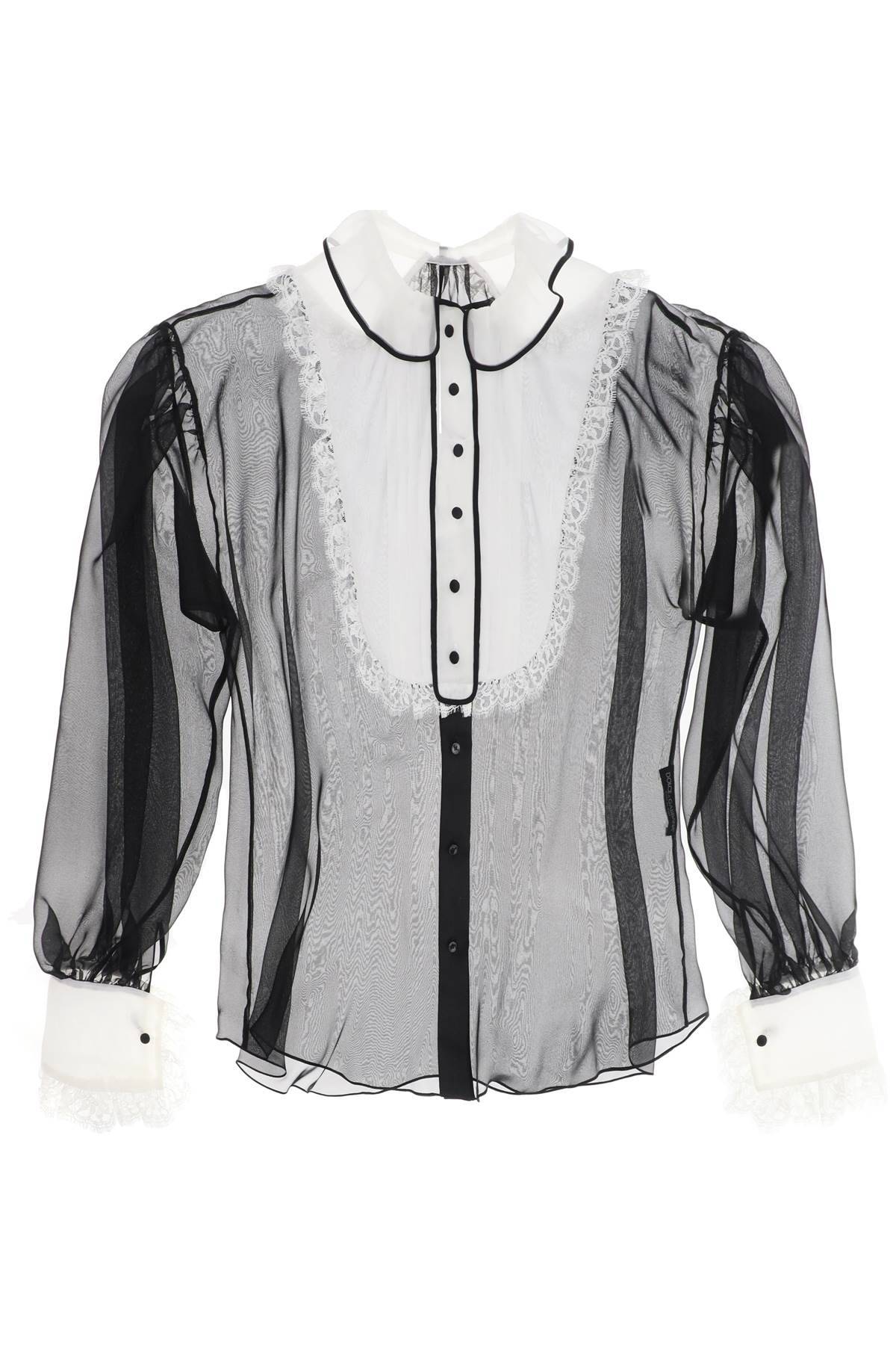 Shop Dolce & Gabbana Chiffon Blouse With Plastr In Black,white