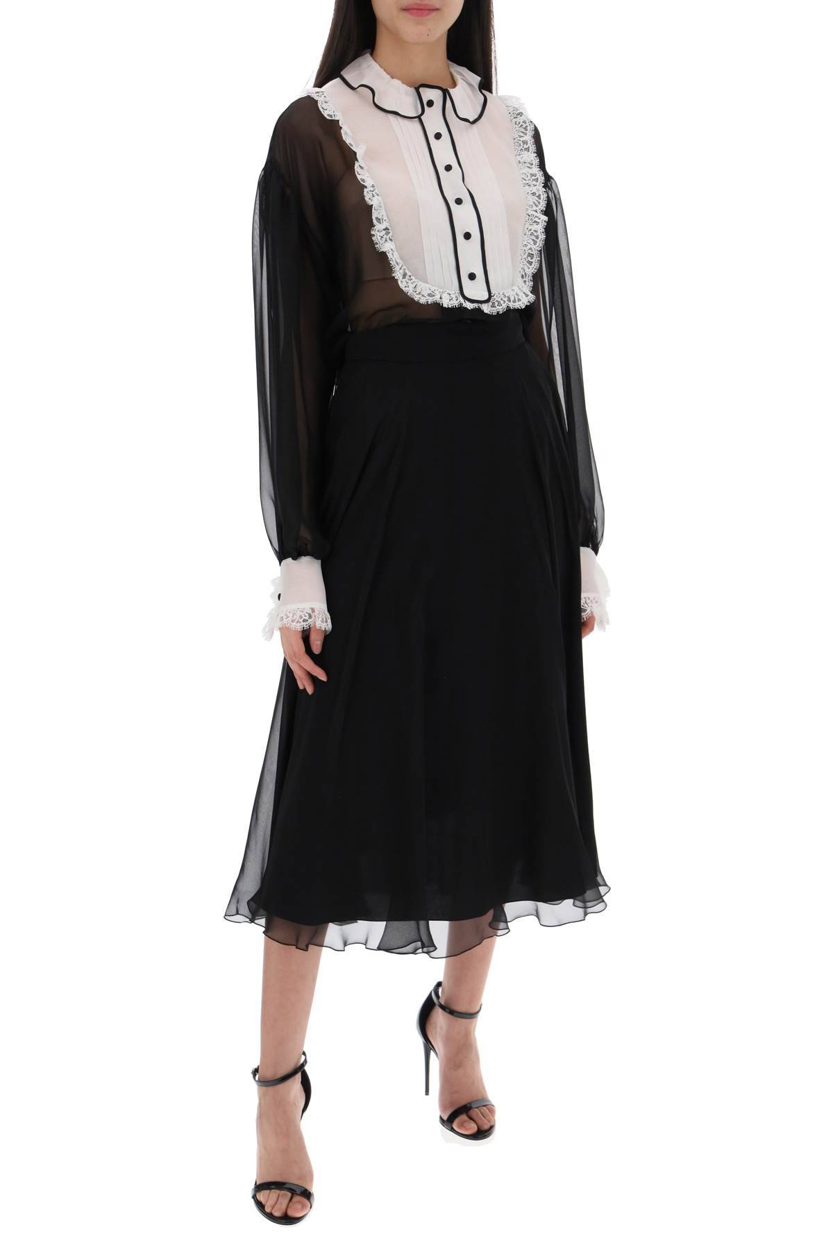 Shop Dolce & Gabbana Chiffon Blouse With Plastr In Black,white