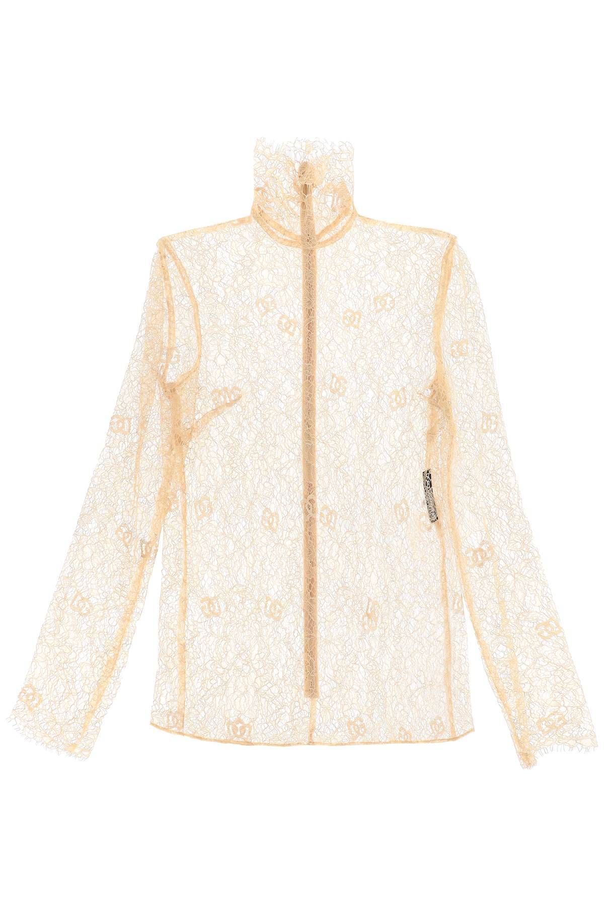 Shop Dolce & Gabbana Blouse In Logoed Floral Lace In Beige