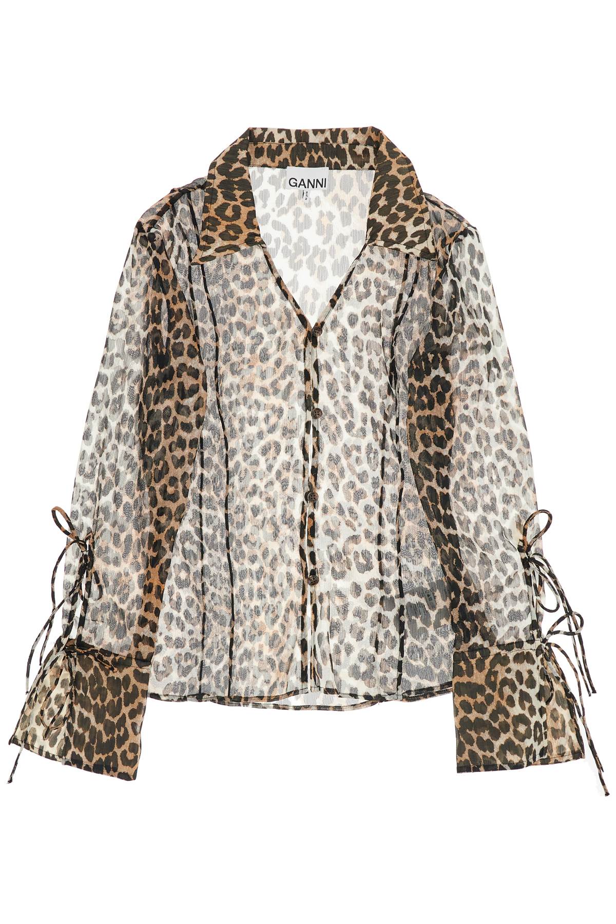 Shop Ganni Leopard Print Chiffon Blouse In Brown