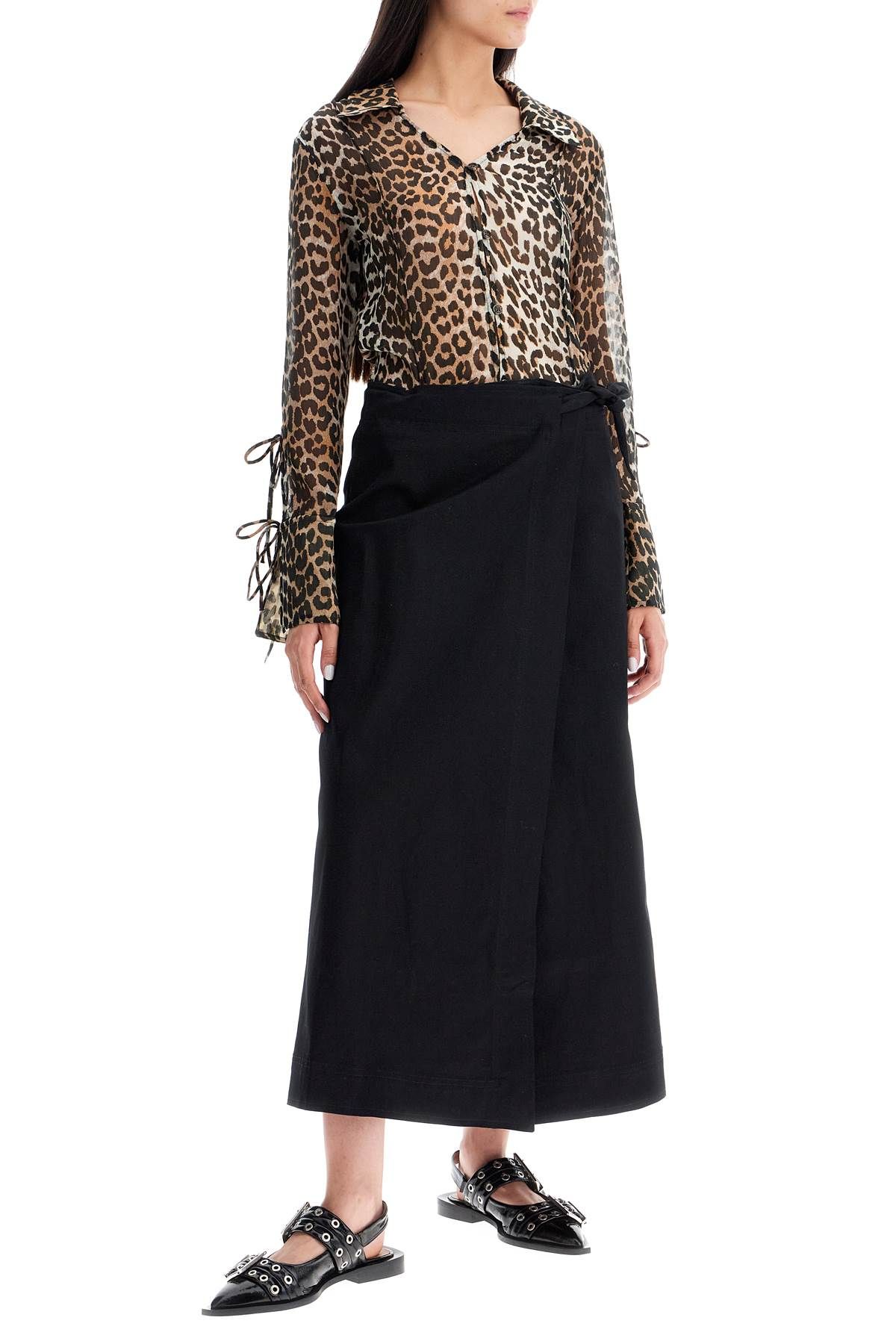 Shop Ganni Leopard Print Chiffon Blouse In Brown