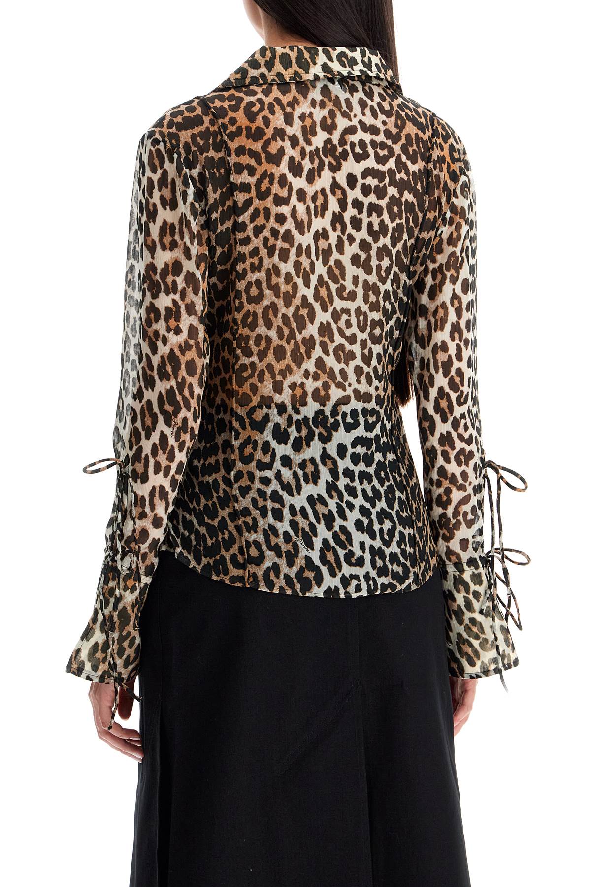 Shop Ganni Leopard Print Chiffon Blouse In Brown