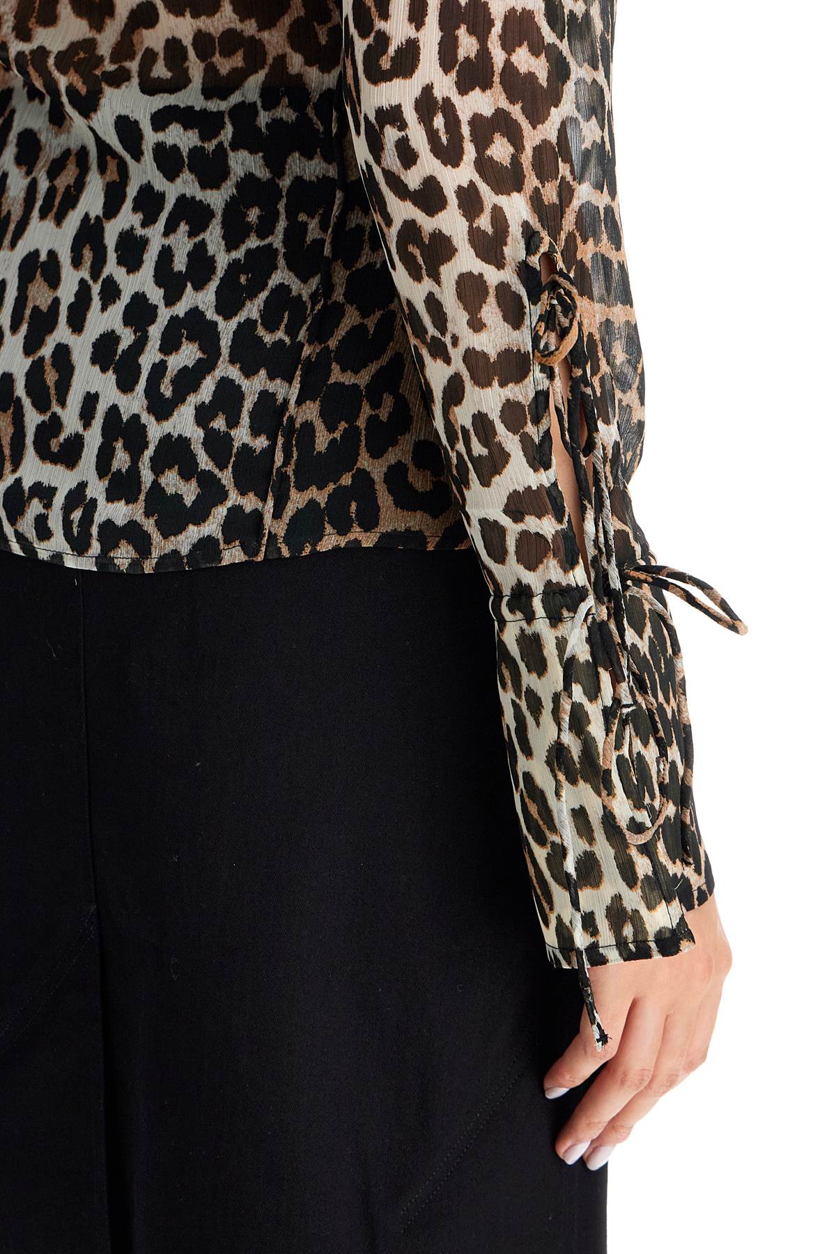 Shop Ganni Leopard Print Chiffon Blouse In Brown