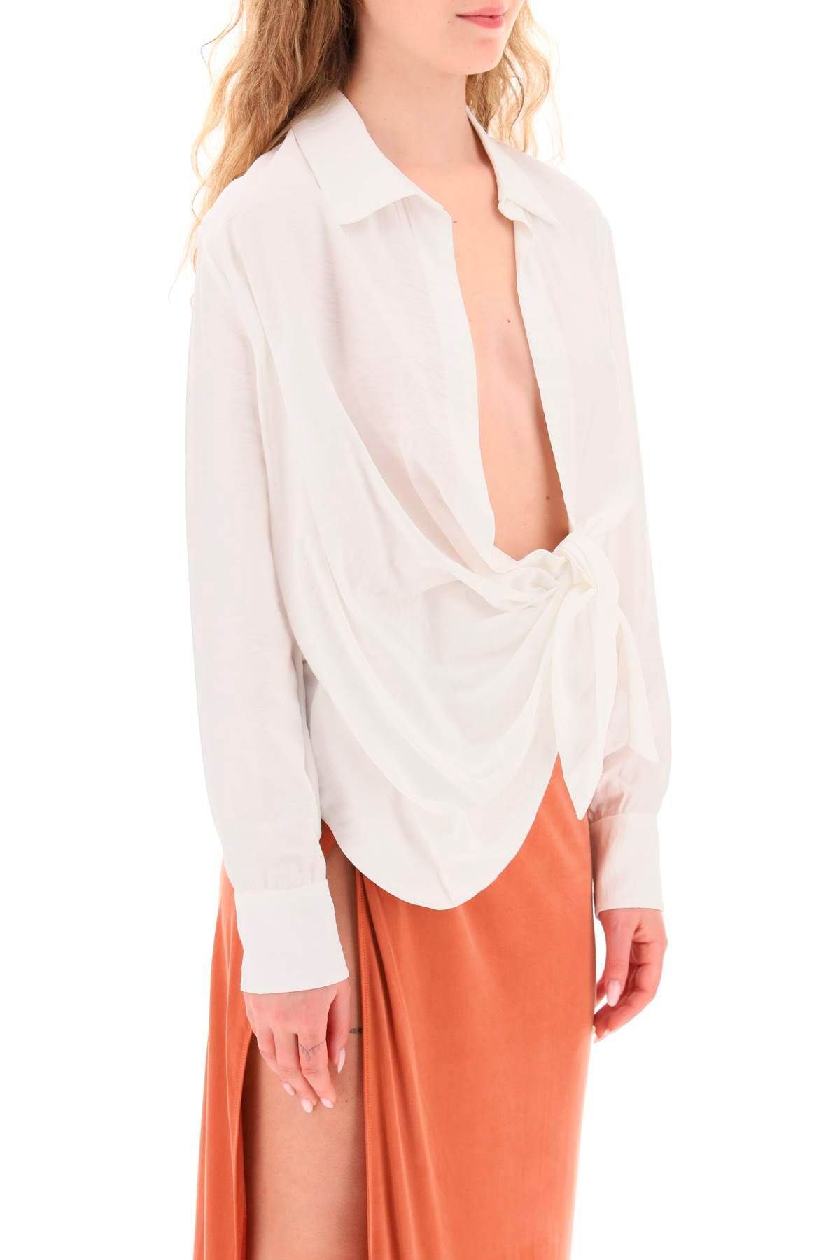 Shop Jacquemus 'la Chemise Bahia' Draped Blouse In White