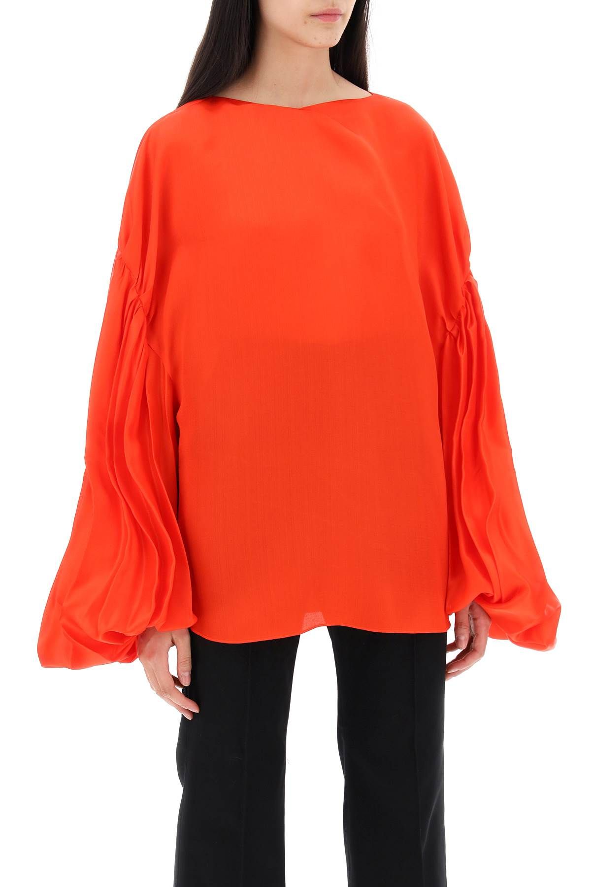 Shop Khaite "quico Blouse With Puffed Sleeves In Red