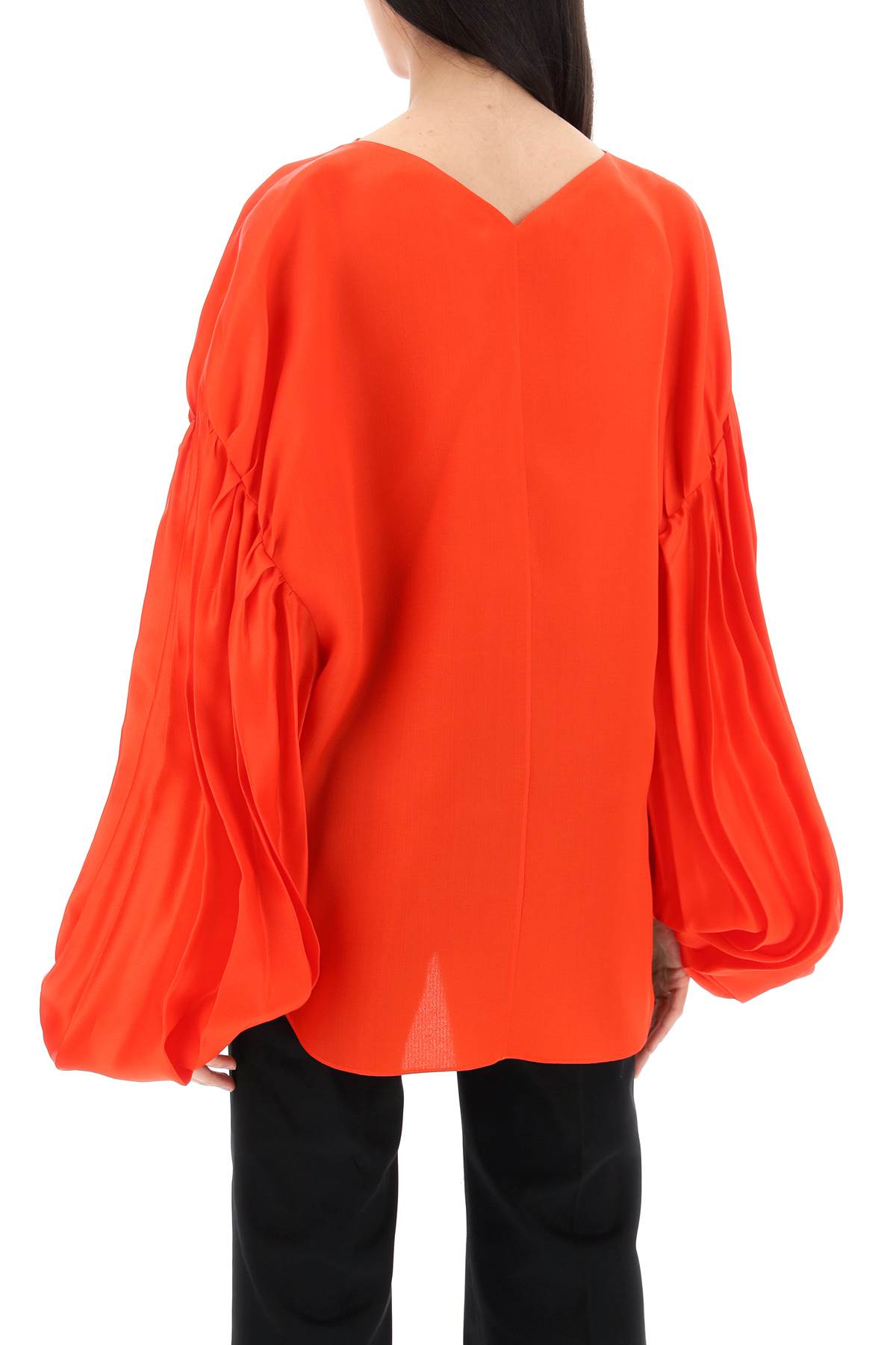 Shop Khaite "quico Blouse With Puffed Sleeves In Red