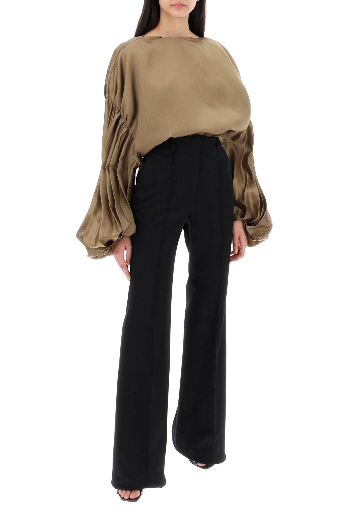 Shop Khaite "quico Blouse With Puffed Sleeves In Brown