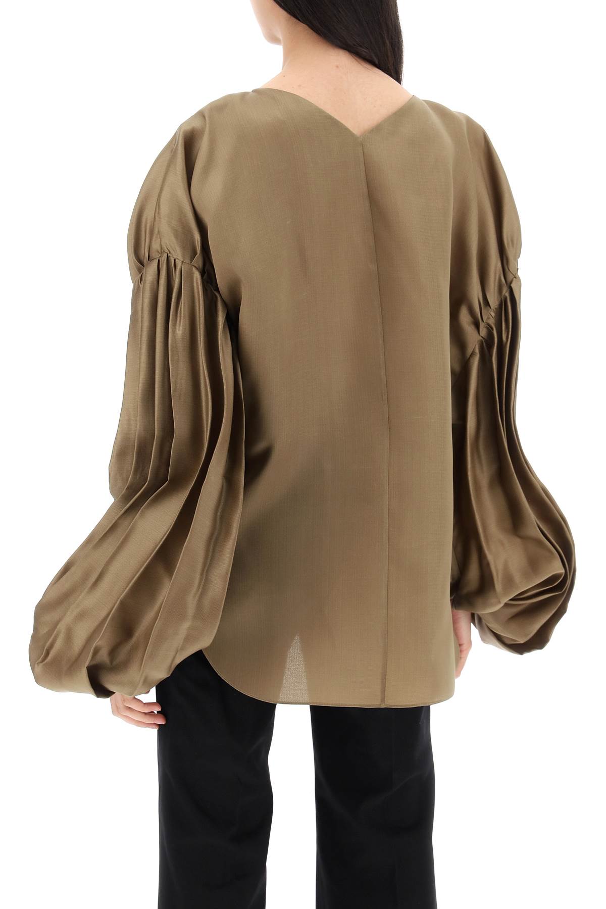 Shop Khaite "quico Blouse With Puffed Sleeves In Brown