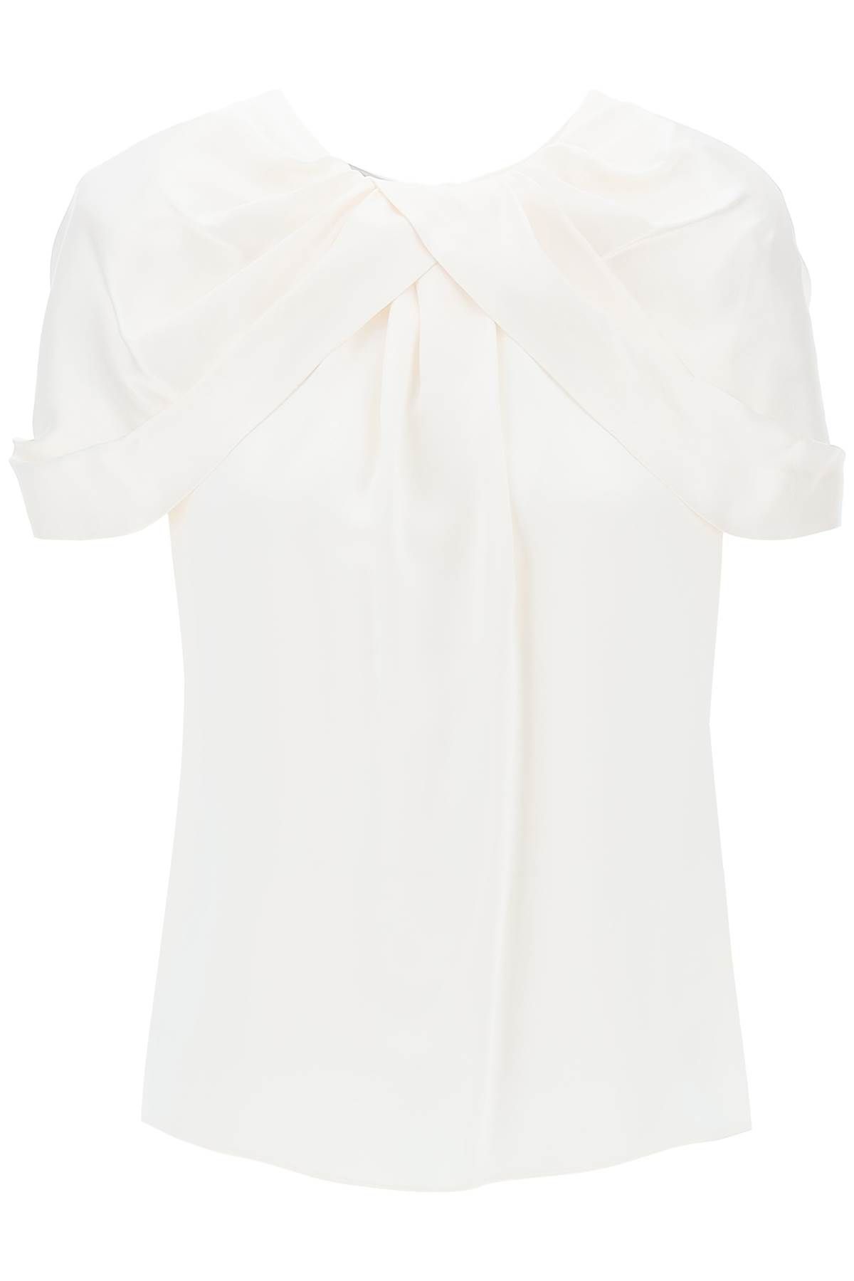 Shop Stella Mccartney Satin Blouse With Petal Sleeves In White
