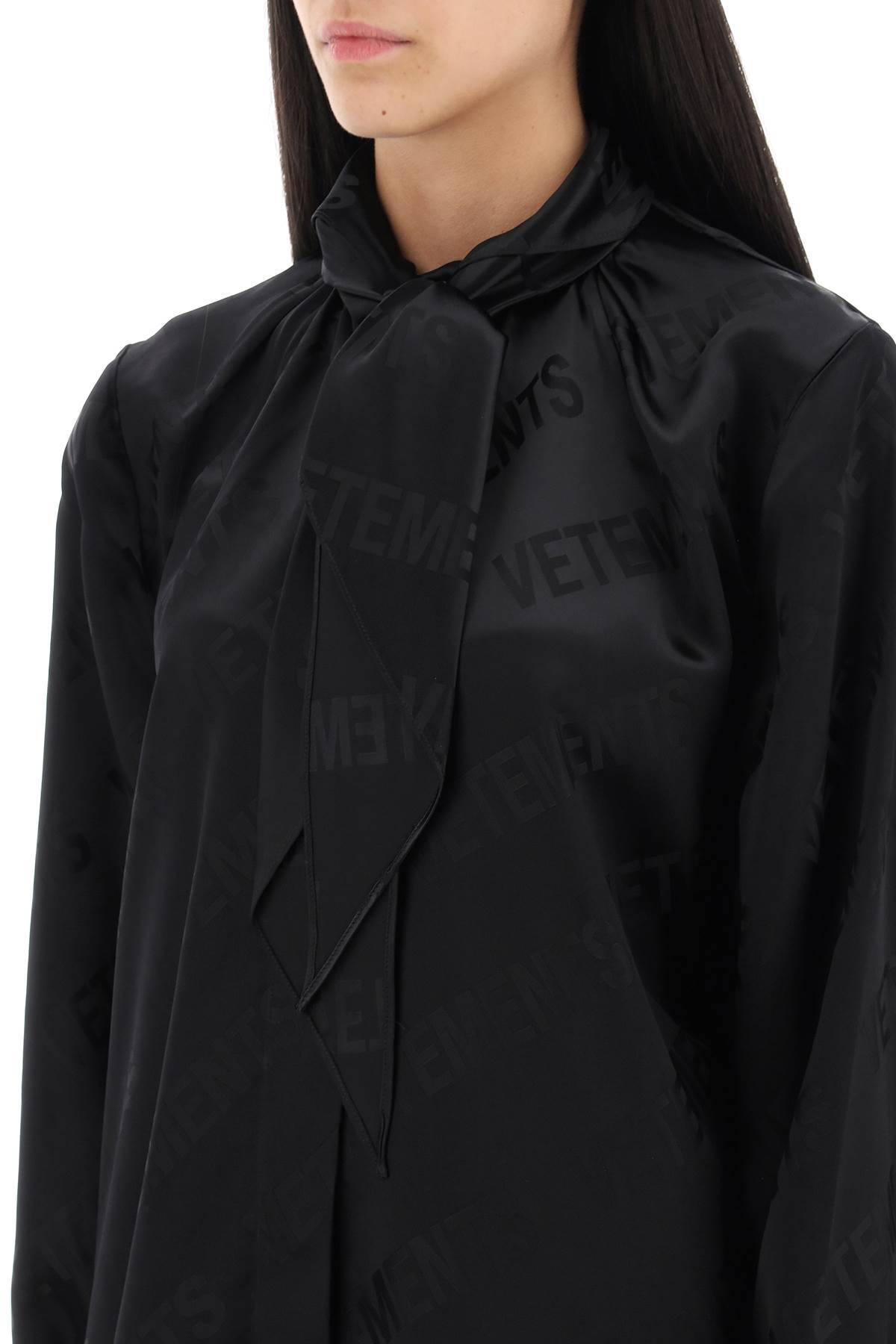Shop Vetements Scarf Collar Monogram Blouse In Black