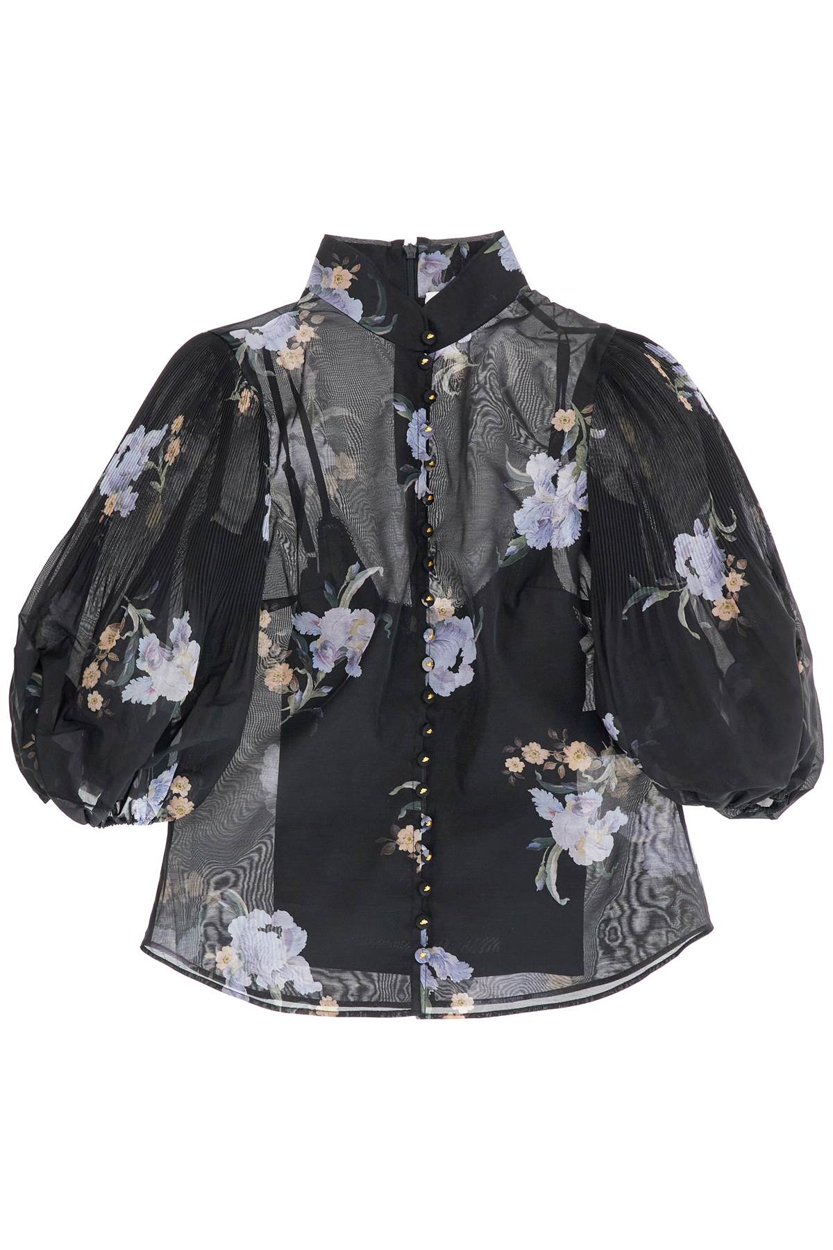 Shop Zimmermann Illustrated Blouse With Pleated Sleeves In Black