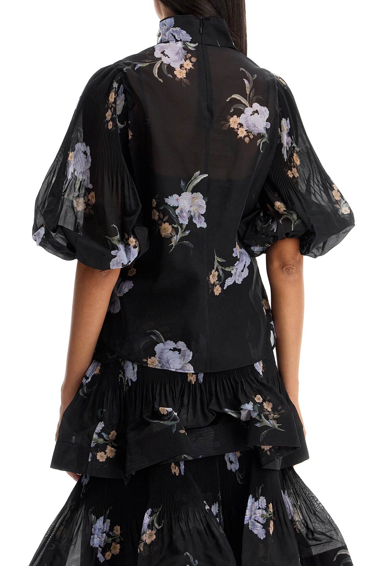 Shop Zimmermann Illustrated Blouse With Pleated Sleeves In Black