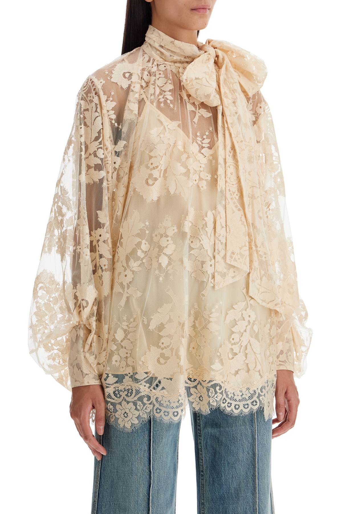 Shop Zimmermann Of Lace Blouse With Floral Pattern In Neutro