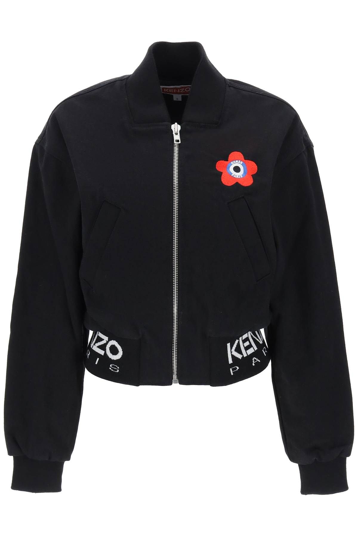 Shop Kenzo Target Cropped Bomber Jacket In Denim In Black