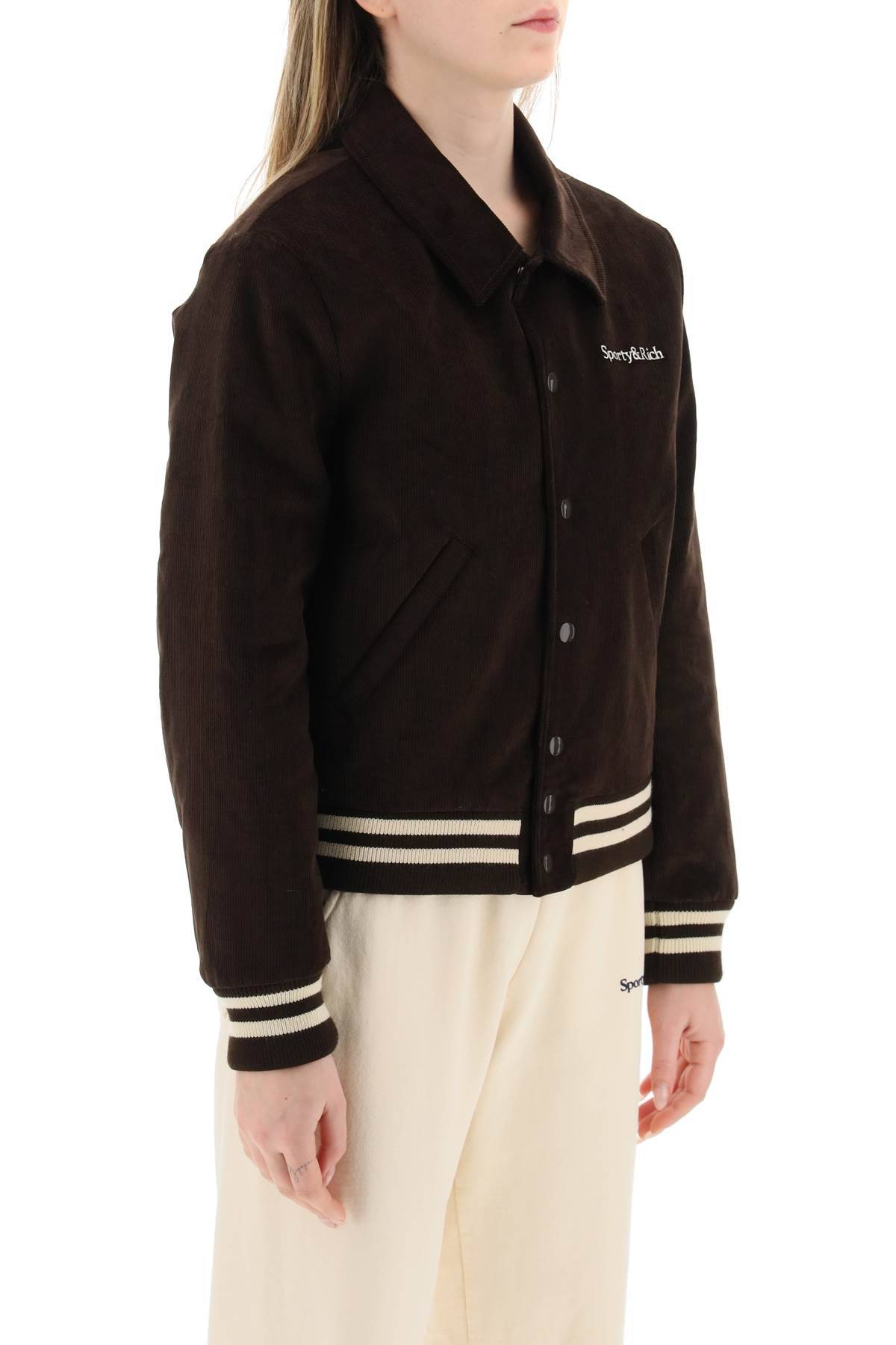 Shop Sporty And Rich Corduroy Varsity Jacket In Brown