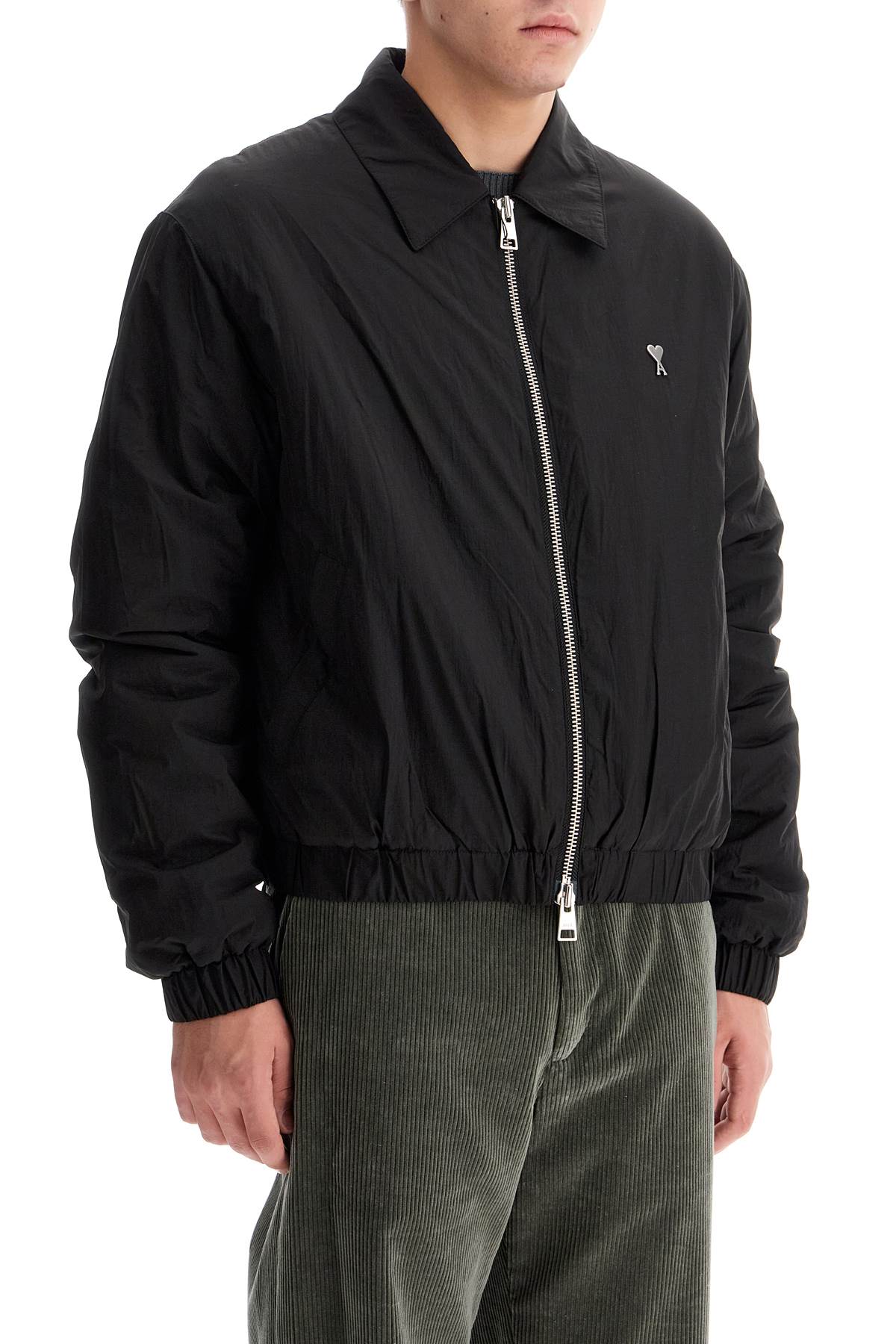 Shop Ami Alexandre Matiussi Crumpled Canvas Bomber Jacket In Black