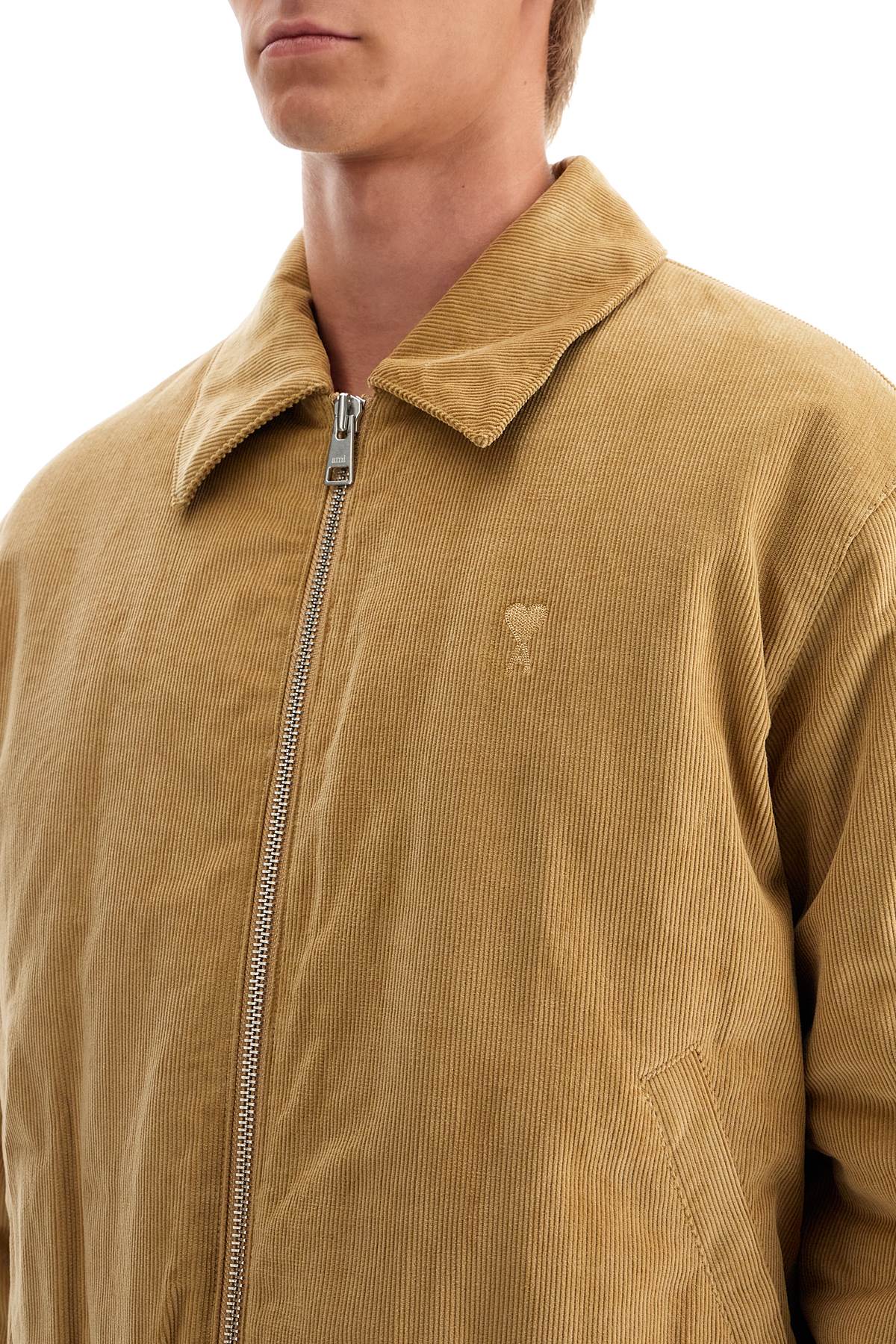 Shop Ami Alexandre Matiussi Corduroy Bomber Jacket In Beige