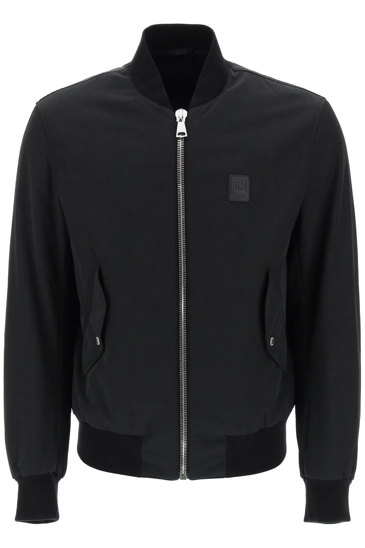 Shop Balmain Nylon Bomber Jacket With Logo Print In Black