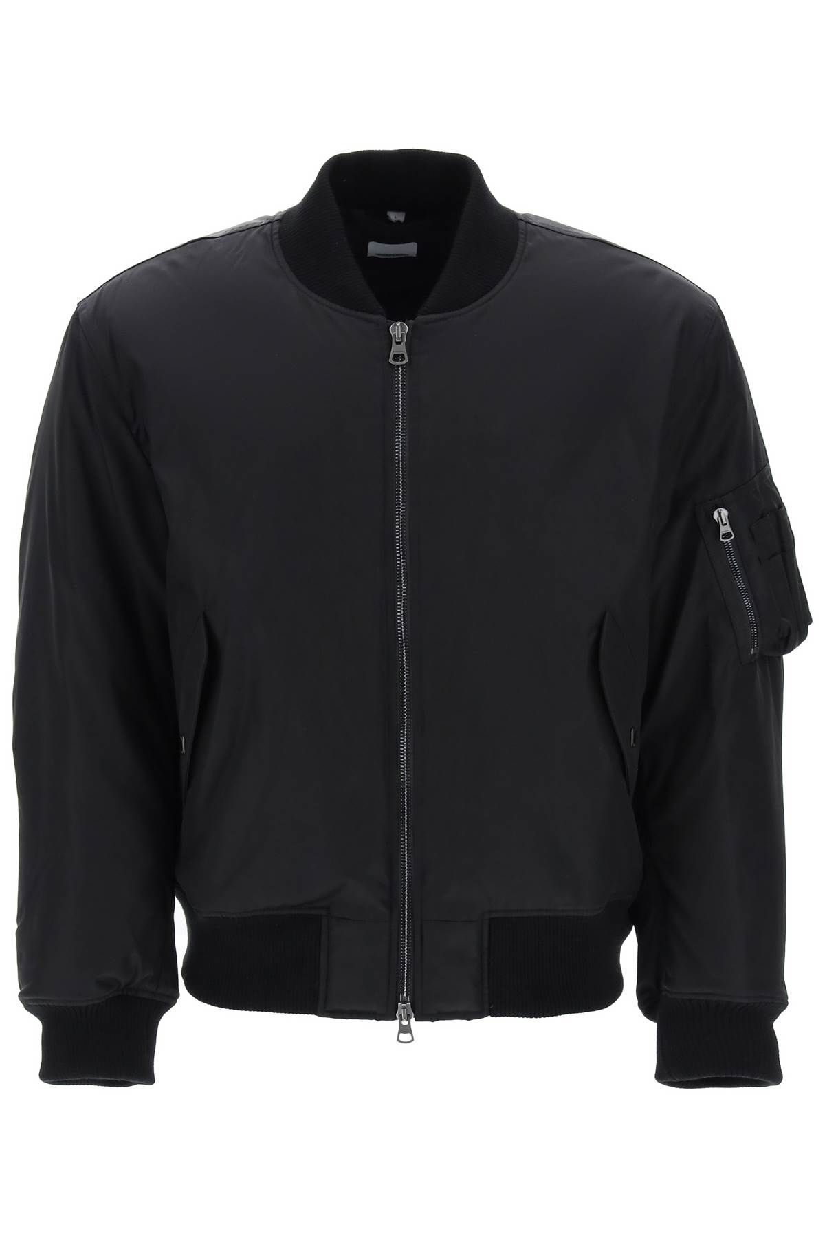 Burberry 'graves' Padded Bomber Jacket With Back Emblem Embroidery In Black