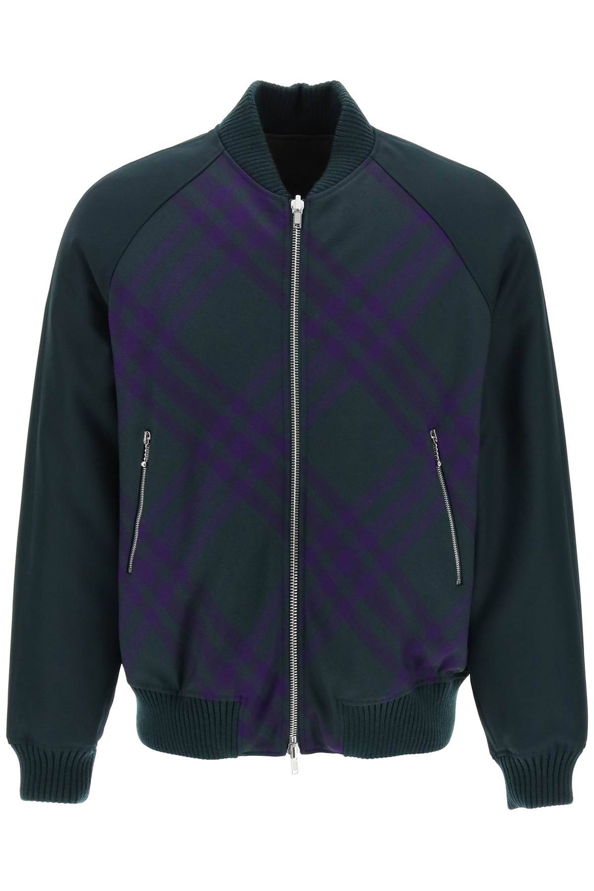 Shop Burberry Check Reversible Bomber Jacket In Green,blue