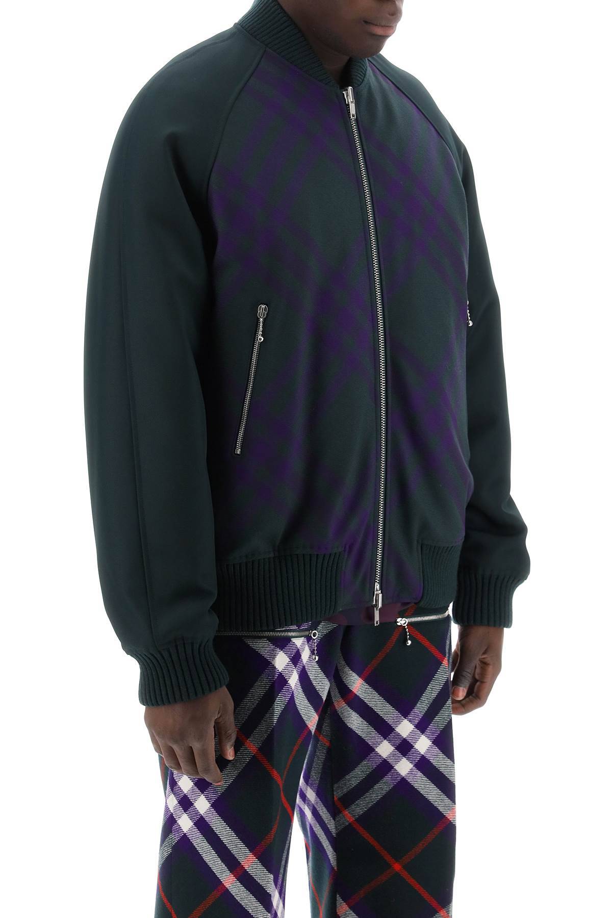 Shop Burberry Check Reversible Bomber Jacket In Green,blue