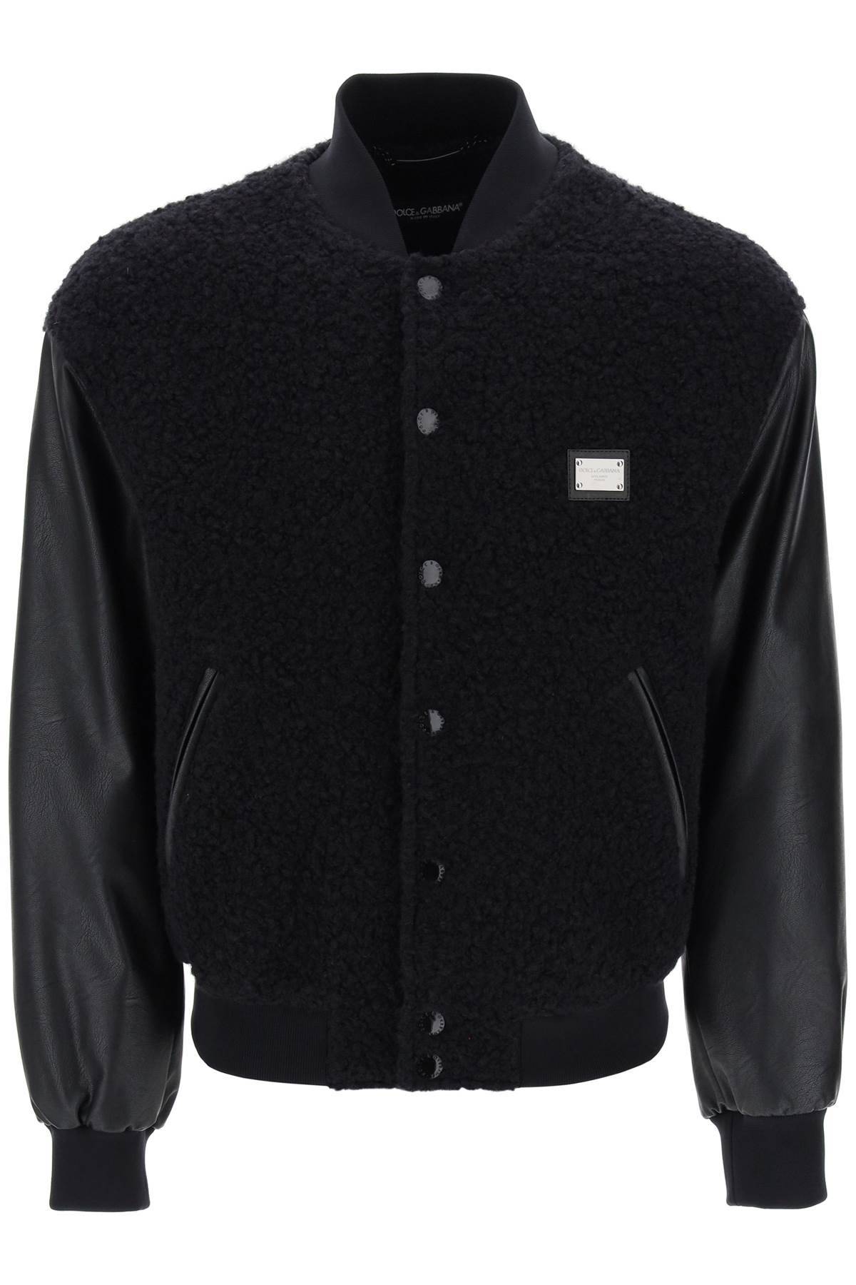 Shop Dolce & Gabbana Wool Teddy Bomber Jacket In Black