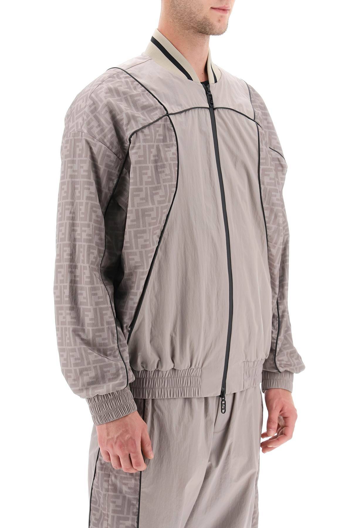 Shop Fendi Windbreaker Nylon Bomber Jacket With Monogram In Grey