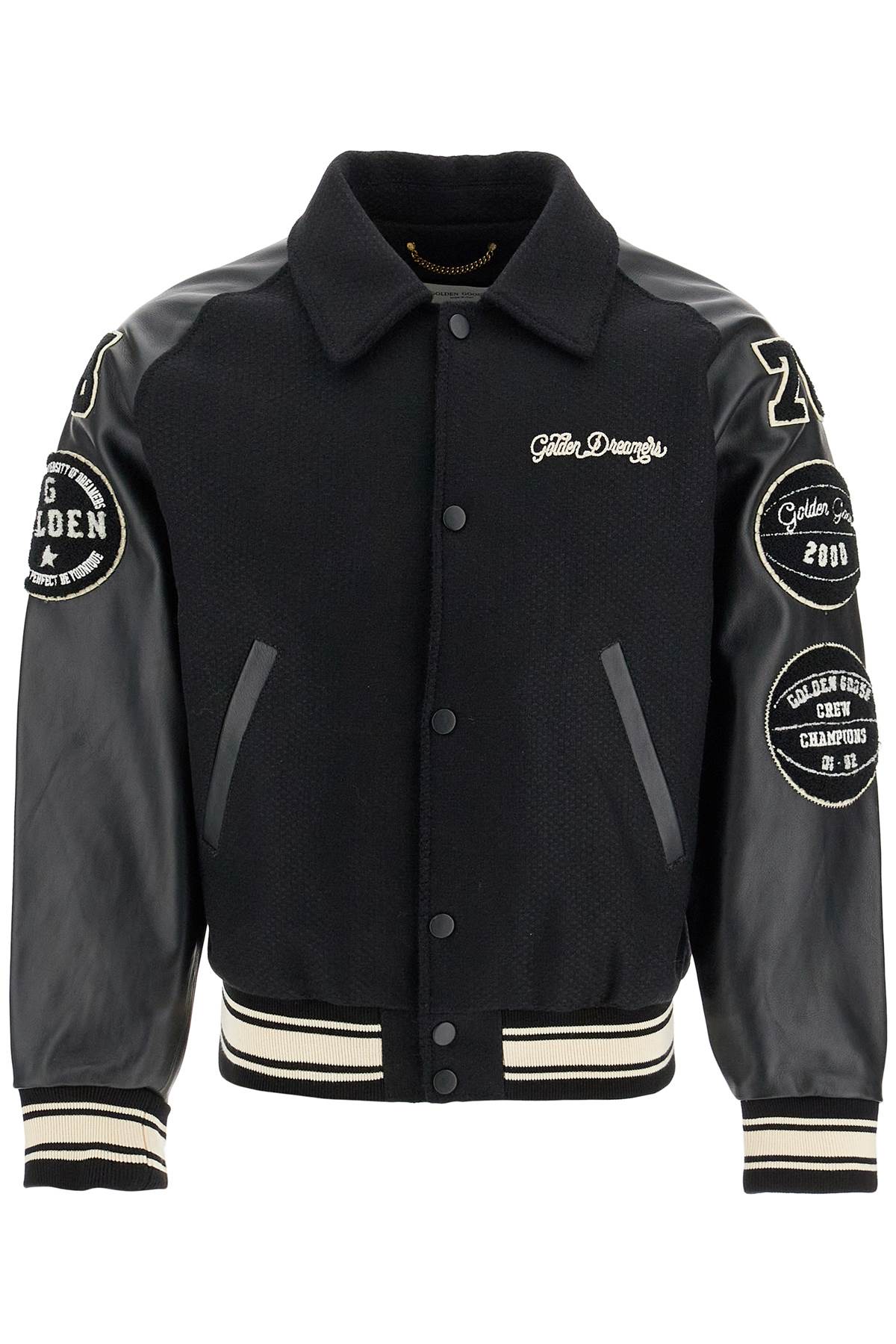 Shop Golden Goose Wool Bomber Jacket With Patch Details In Black