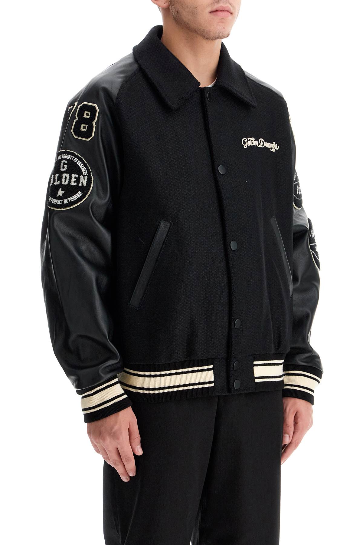 Shop Golden Goose Wool Bomber Jacket With Patch Details In Black