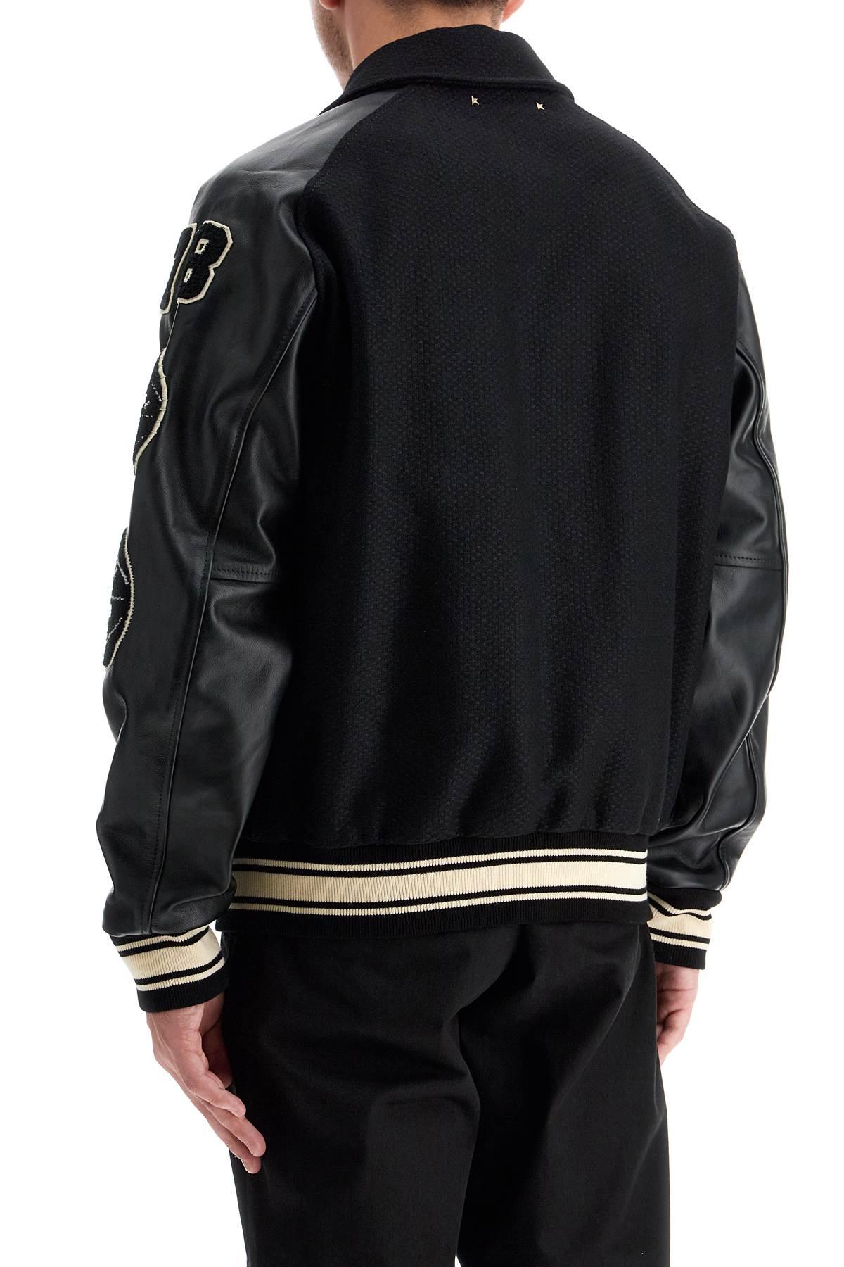 Shop Golden Goose Wool Bomber Jacket With Patch Details In Black