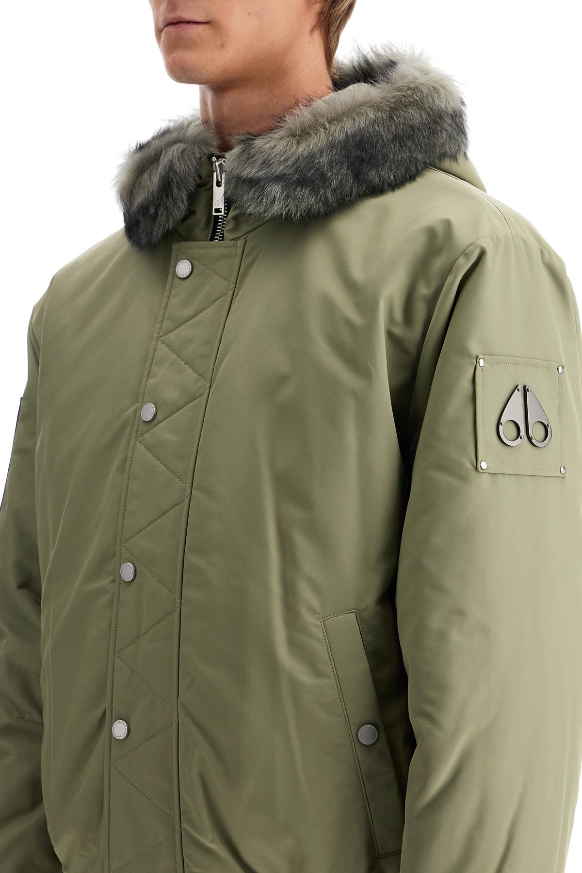 Shop Moose Knuckles Denali Hooded Bomber In Green