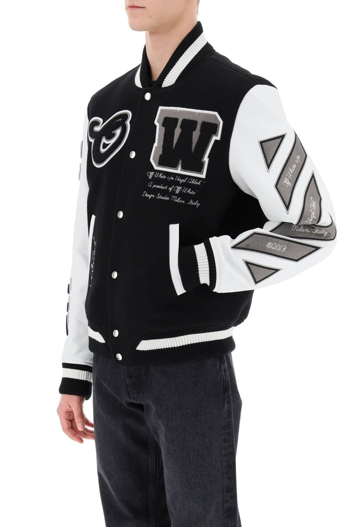 Shop Off-white Lea Varsity Bomber Jacket In White,black