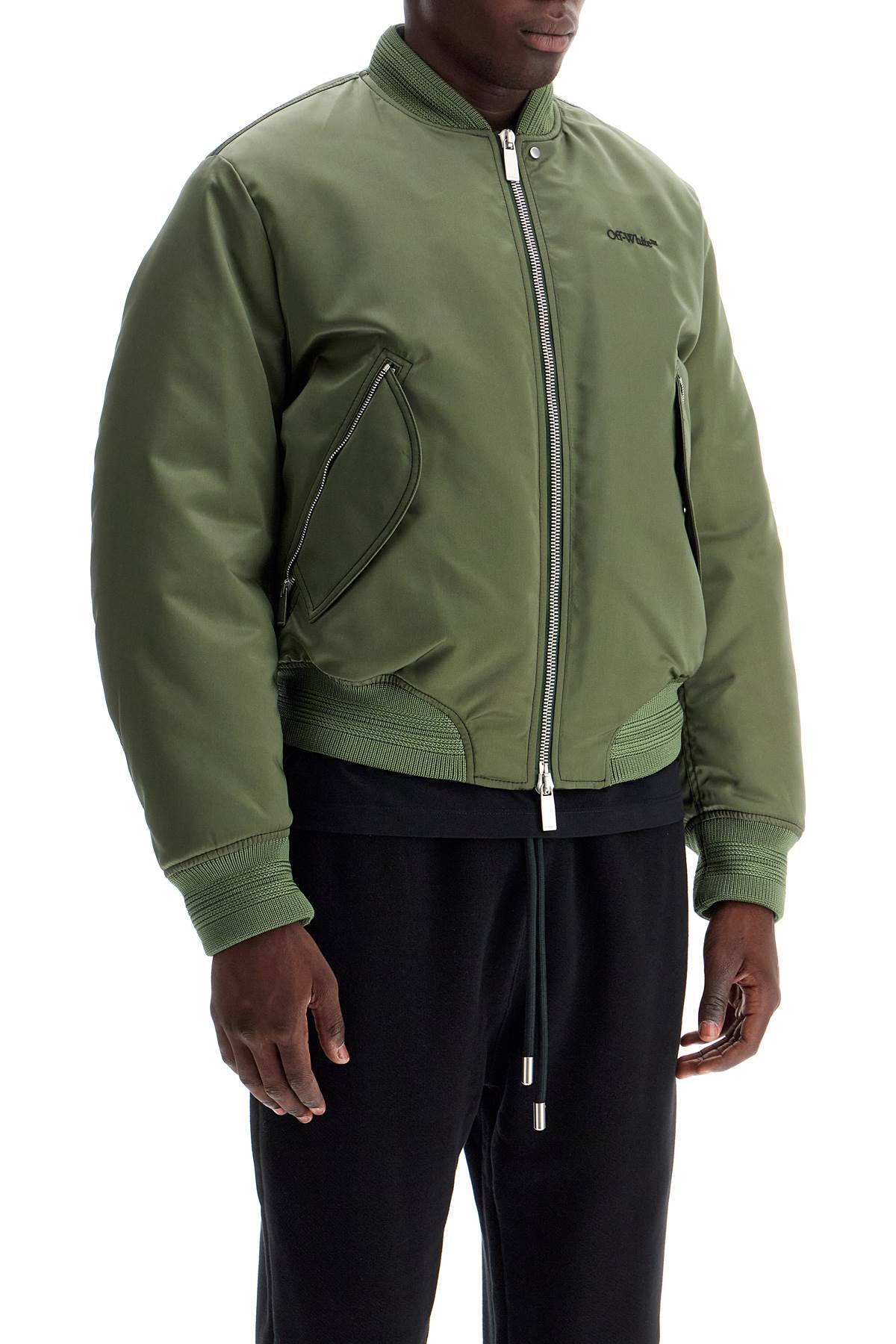 Shop Off-white Padded Nylon Bomber Jacket In Khaki