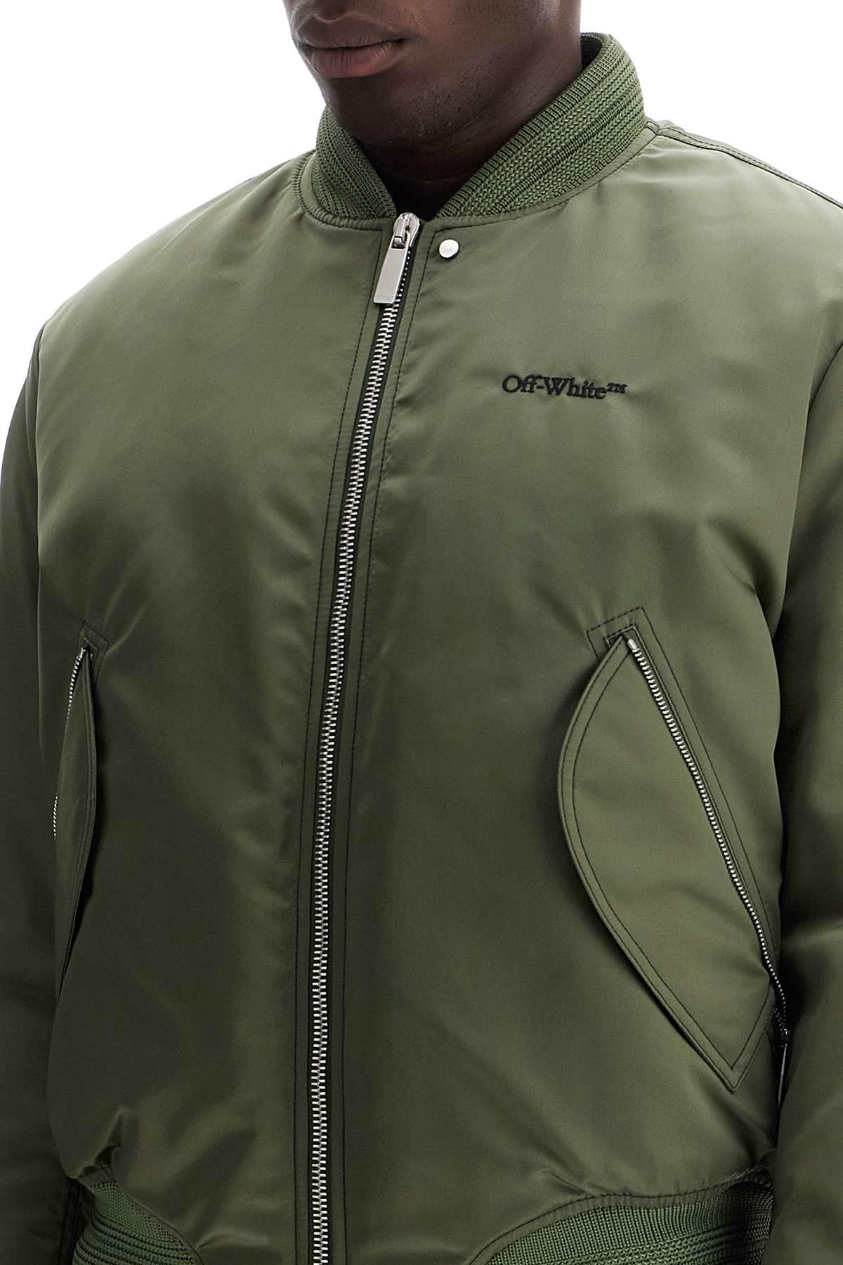 Shop Off-white Padded Nylon Bomber Jacket In Khaki