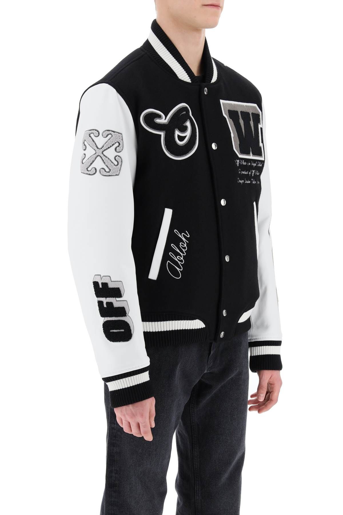 Shop Off-white Lea Varsity Bomber Jacket In White