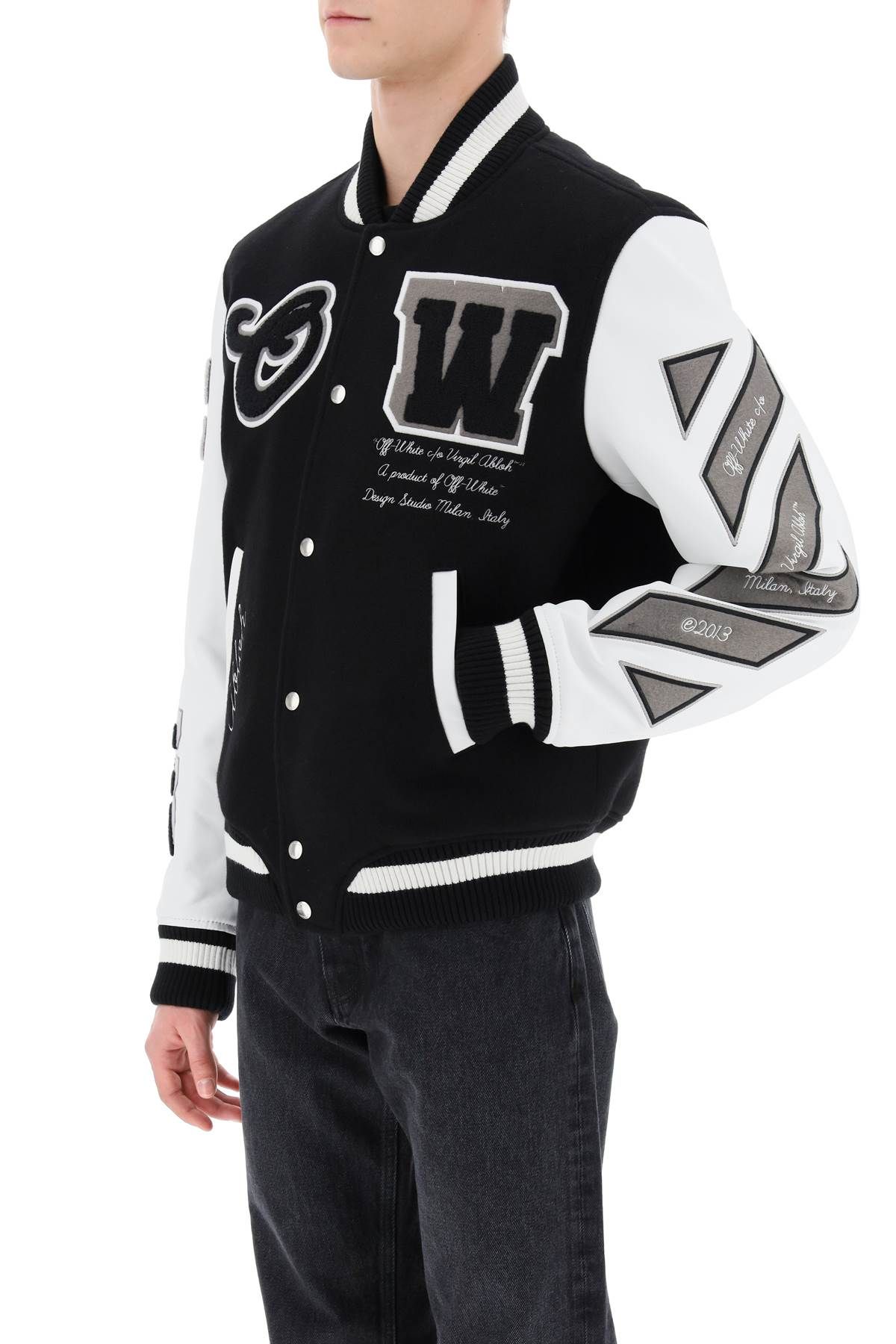 Shop Off-white Lea Varsity Bomber Jacket In White