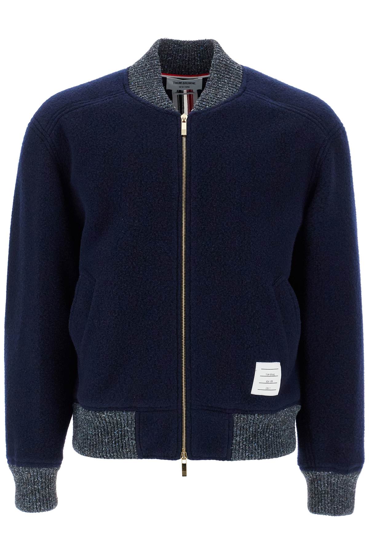 Shop Thom Browne Woolen Fleece Bomber Jacket In Blue