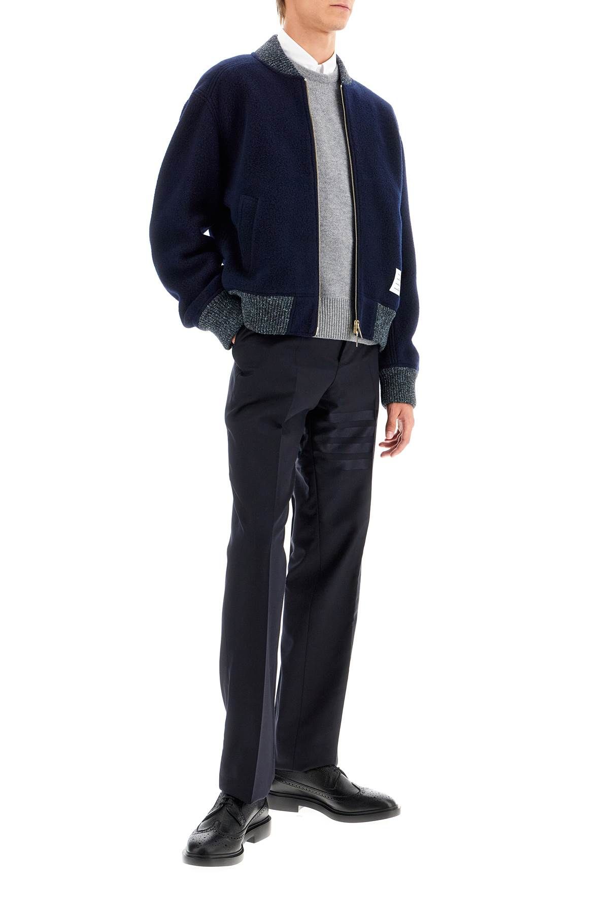 Shop Thom Browne Woolen Fleece Bomber Jacket In Blue