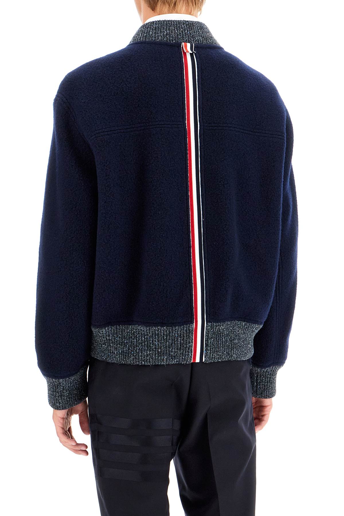 Shop Thom Browne Woolen Fleece Bomber Jacket In Blue