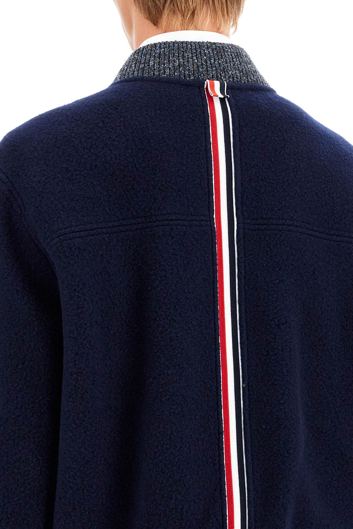 Shop Thom Browne Woolen Fleece Bomber Jacket In Blue