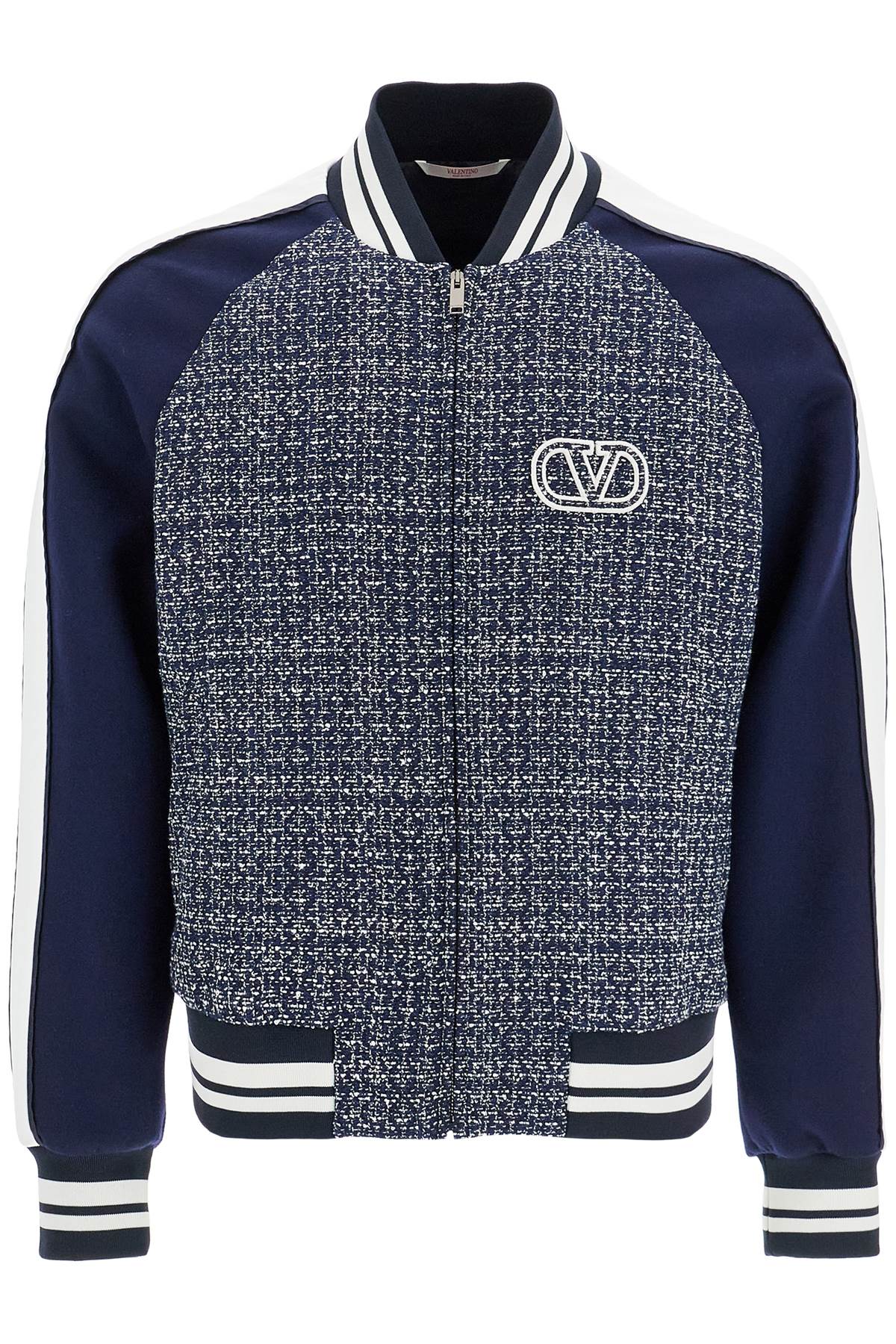 Shop Valentino Tweed Bomber Jacket For In Blue