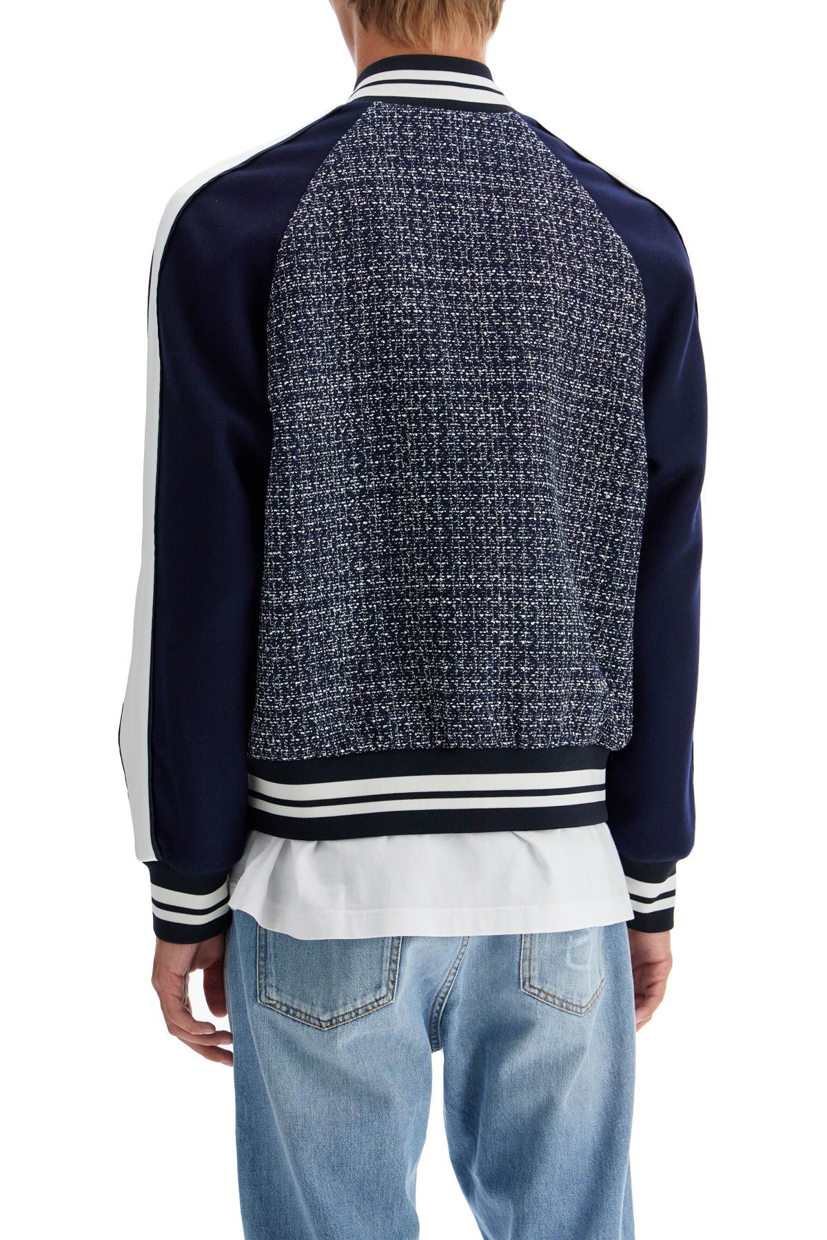 Shop Valentino Tweed Bomber Jacket For In Blue