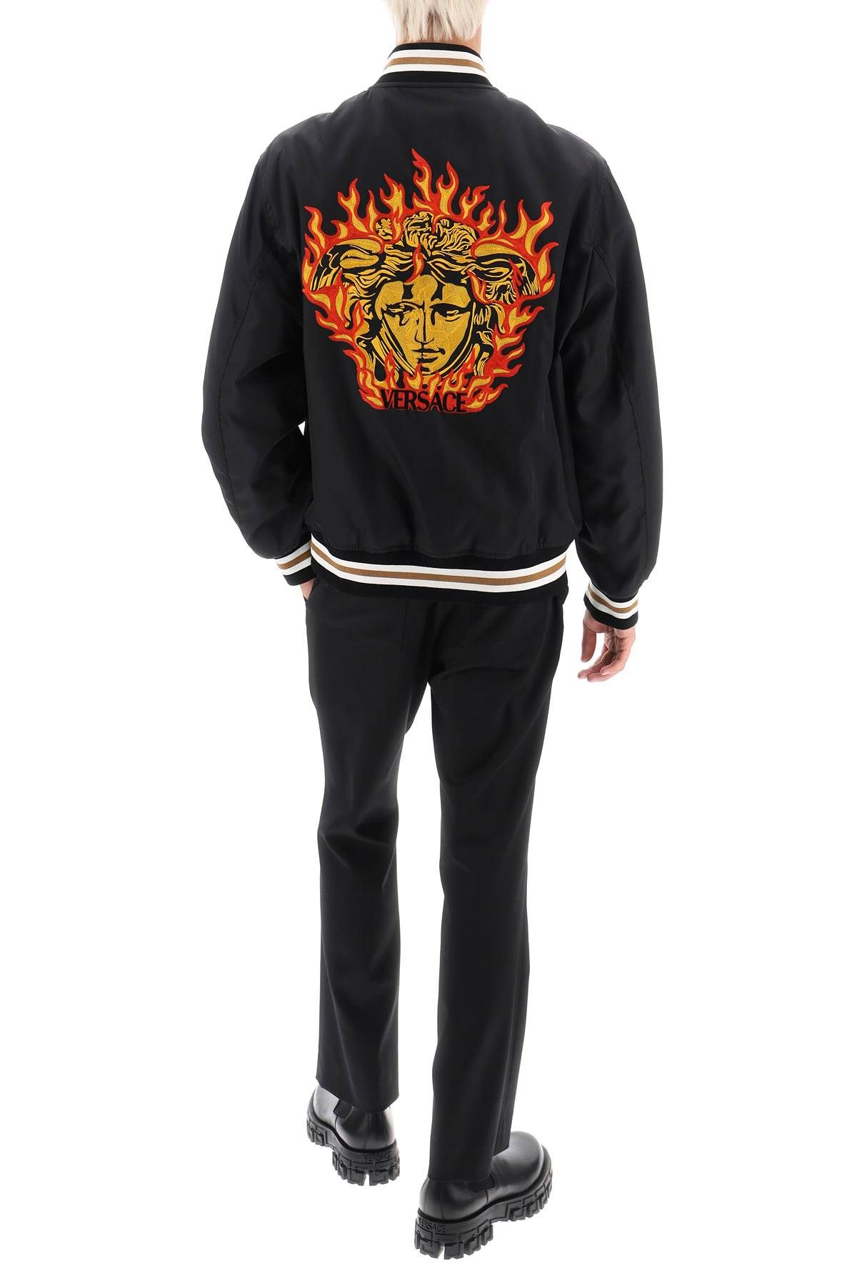 Shop Versace Medusa Flame Nylon Bomber Jacket In Black